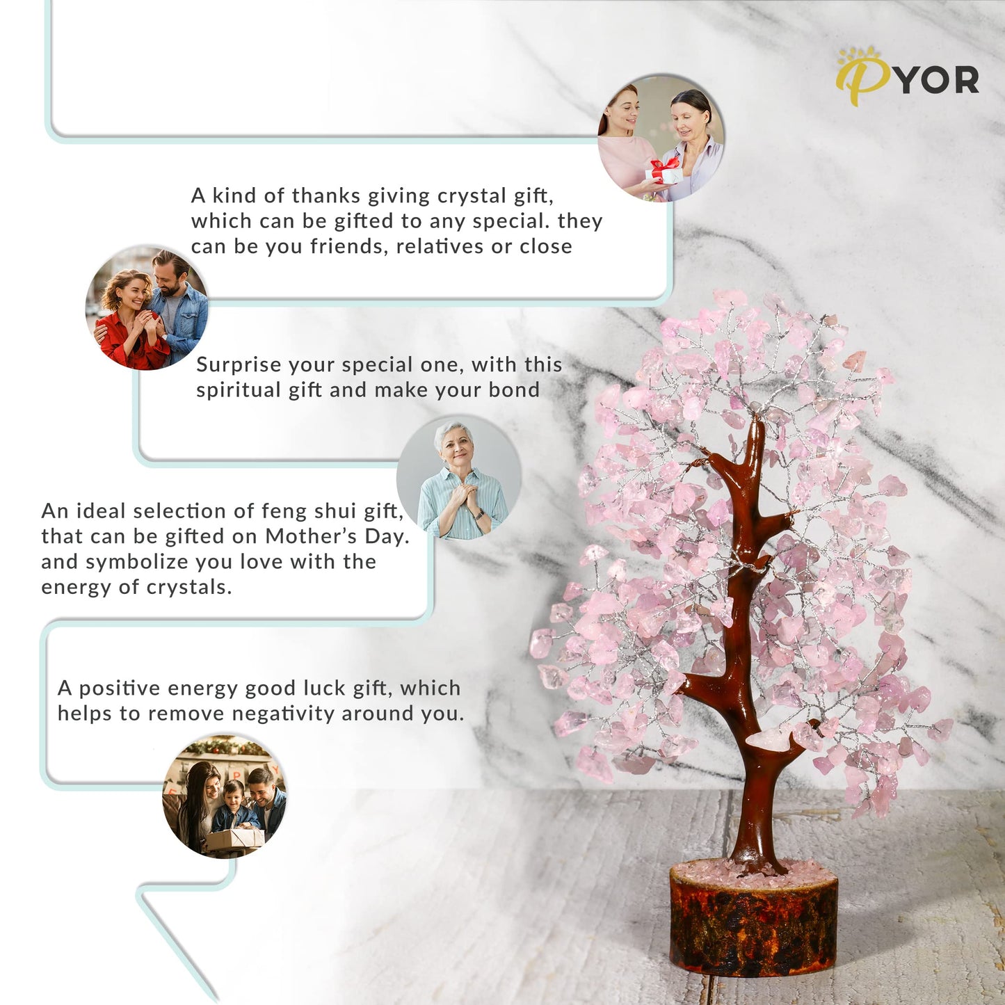 PYOR Rose Quartz Tree - Gem Tree - Pink Desk Accessories - Gifts for Women - Home Decor - Pink Quartz - Thanksgiving Gifts - Office Shelf Decor for Women