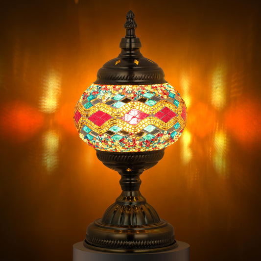 Marrakech Stained Glass Lamp Turkish Table Lamp with Tiffany Style, Handmade Moroccan Mosaic Lamps Vintage with Bronze Base Including LED Bulb for Living Room Bedroom Decor (Colorful2)