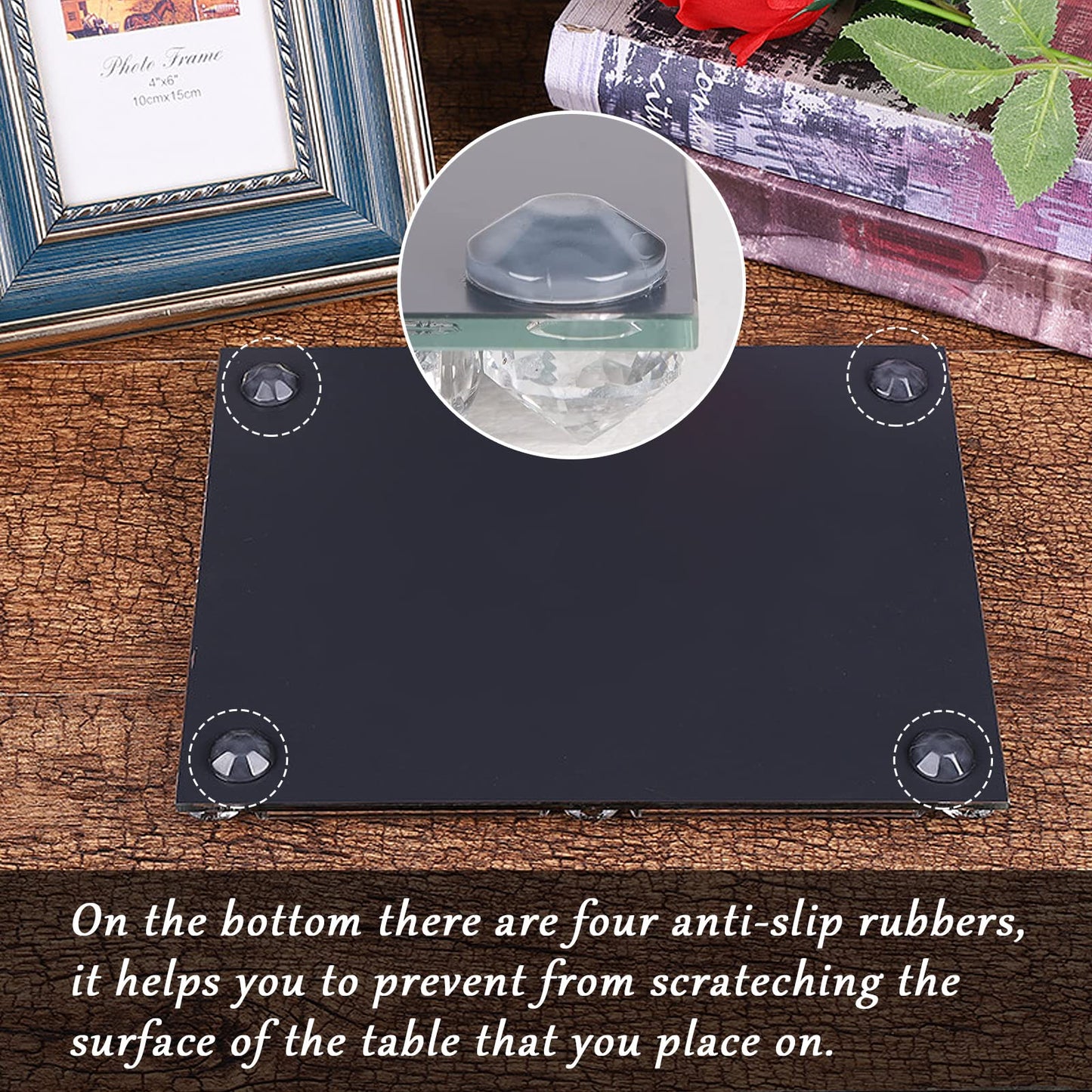 YCWF Mirror Perfume Tray for Dresser,Crushed Diamond Filled Glass Vanity Tray,Decorative Bathroom Tray,Crystal Tray for Home Decorative,Party,Hotel Banquet,11.8"x 7.9"x1.2",Silver