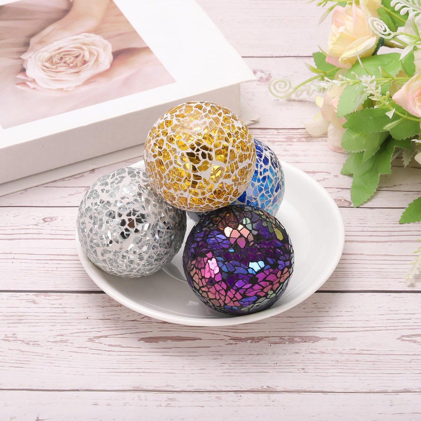 UXCELL 3 Pcs Decorative Glass Orbs 2.36 Inch Centerpiece Balls for Decor, Deep Light Blue