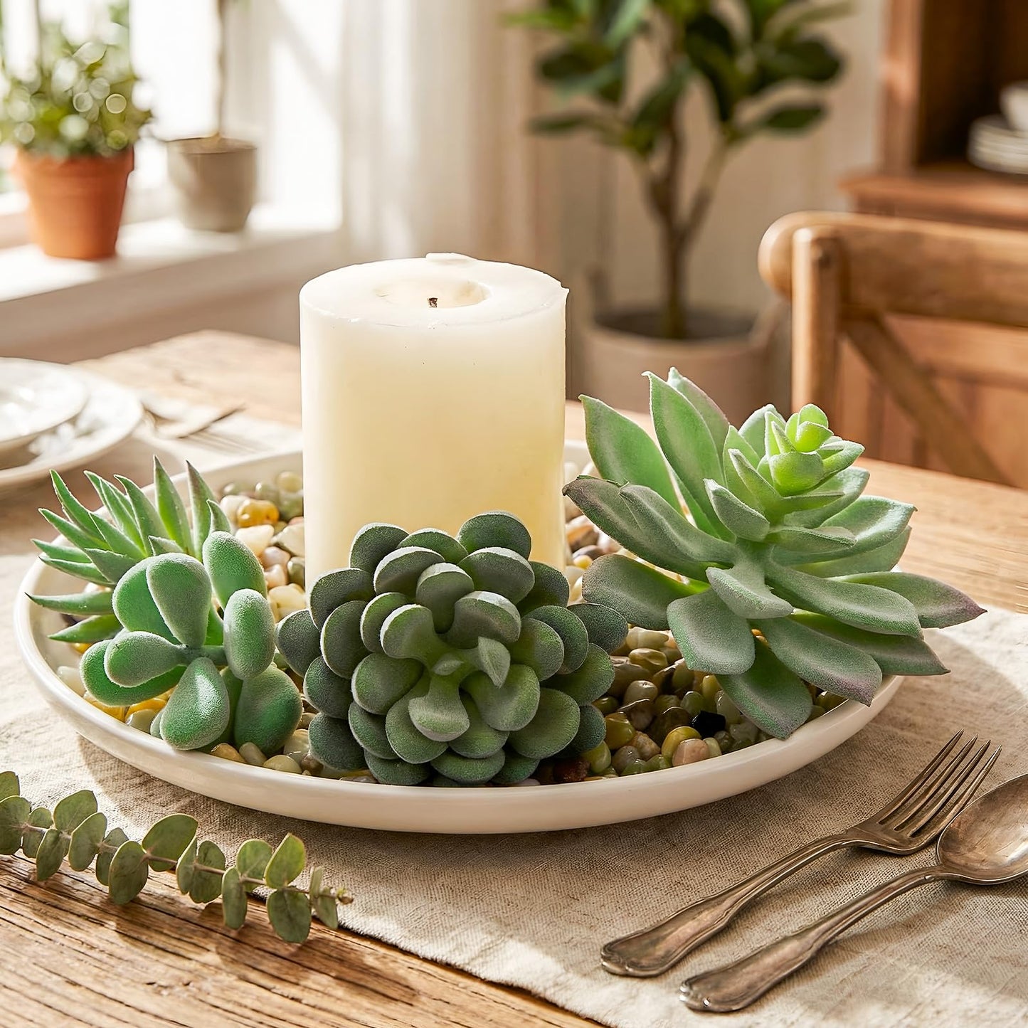 Suncalla 16 Pcs Artificial Succulent Plants with 2.2lb Small Decorative Jade Pebbles Set Small Plastic Faux Succulent Plants for Craft Flocked DIY Floral Home Garden Office Party Decor(Classic)
