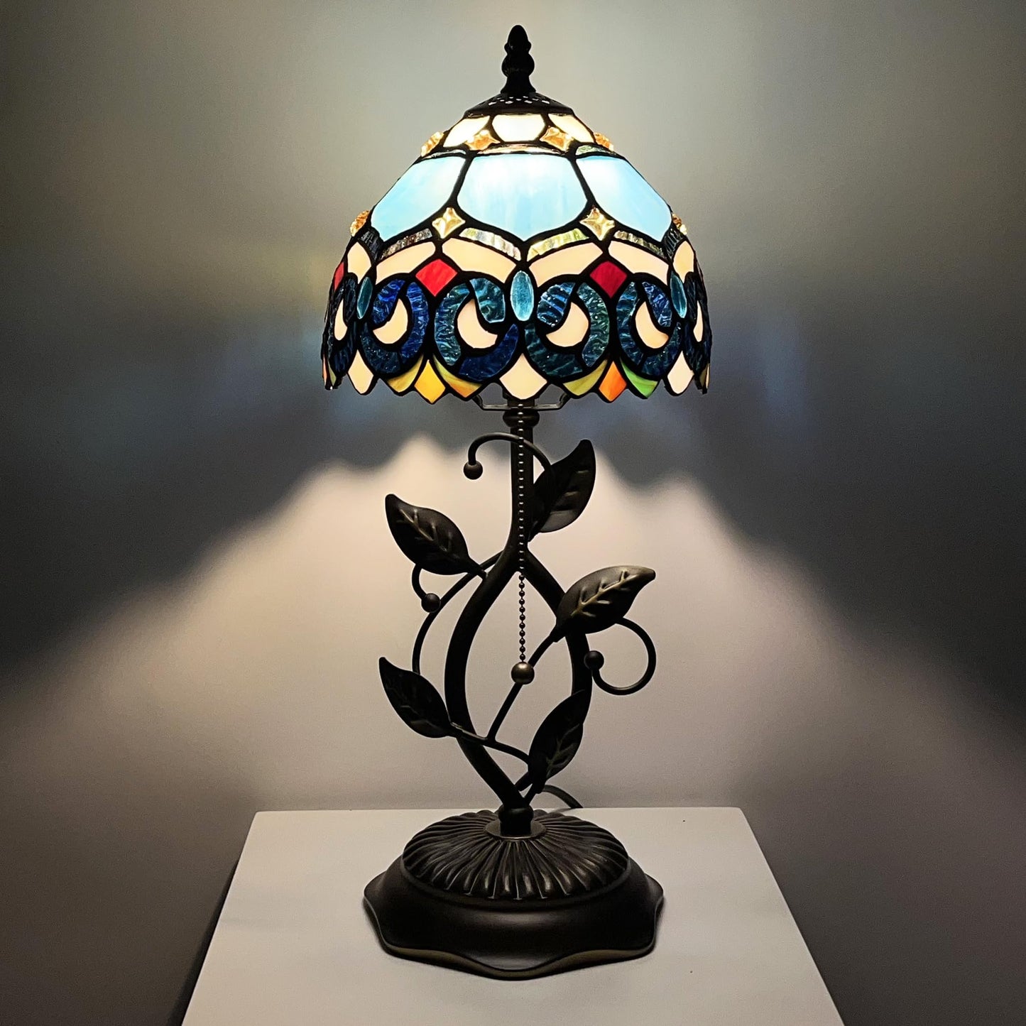 MQYXH Tiffany Style Stained Glass Table Lamp Blue Jewelry Baroque 18 Inch