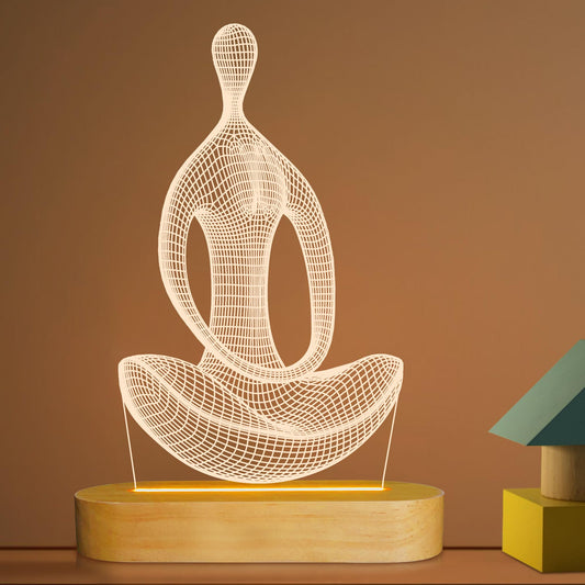 Lightzz Yoga Lamp, 3D Yoga Night Light Christmas Gifts for Women Yoga Lovers, Birthday Anniversary Ideal Gifts with USB Power Warm Color Wood Yoga Room Decor (4.3 * 7.7 in)