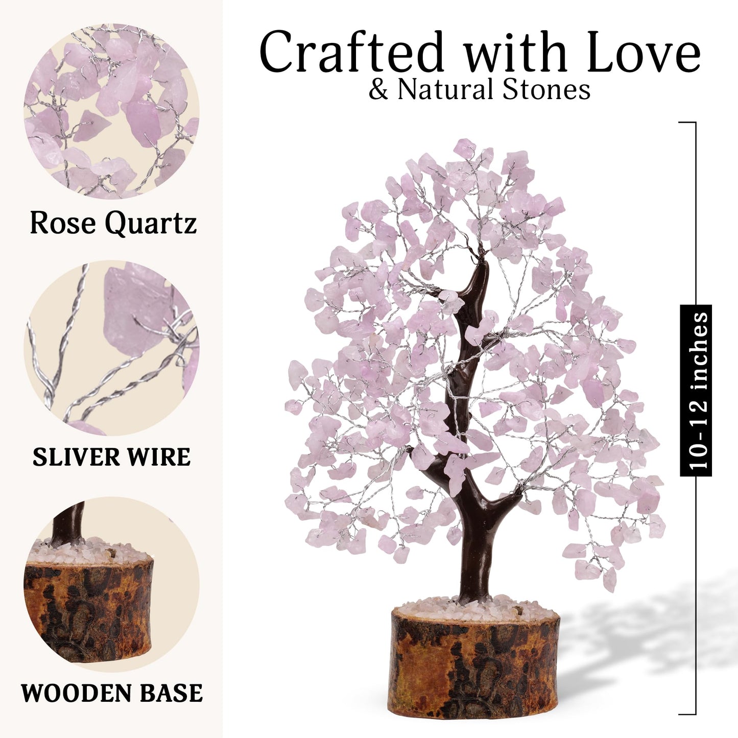 FASHIONZAADI Rose Quartz Crystal Tree of Life for Women Office Decor, Good Luck, Money, Meditation, Positivity, Handmade Healing Crystal Stones Bonsai Tree Spiritual Birthday Gifts for Women