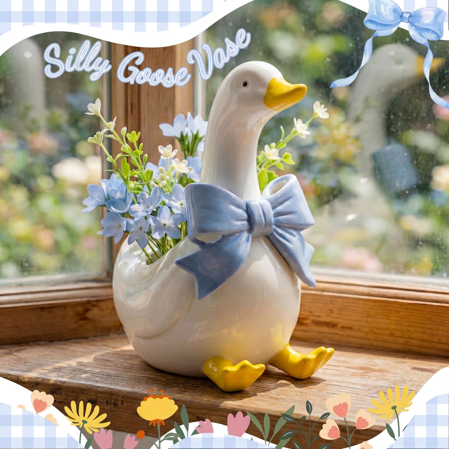 Yiyiring Silly Goose Vase Cute Ceramic Flower Vase for Silly Goose Birthday Party Table Decorative Home Nursery Aesthetic Decor(Blue)