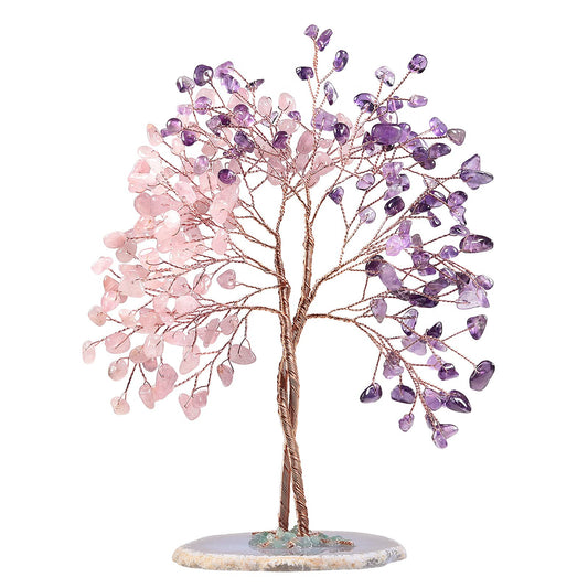 rockcloud Amethyst & Rose Quartz Crystal Money Tree with Agate Slice Base