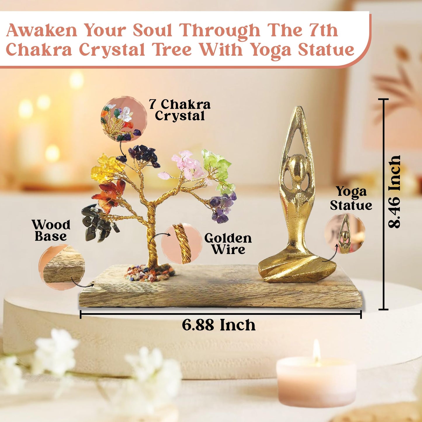 HOME INFINIX Crystal Tree of Life 7 Chakra Healing Crystal Trees with Golden Yoga Figurine & Natural Wooden Base Handmade Gemstone Bonsai Feng Shui for Positive Energy, Meditation & Home Décor Gifts