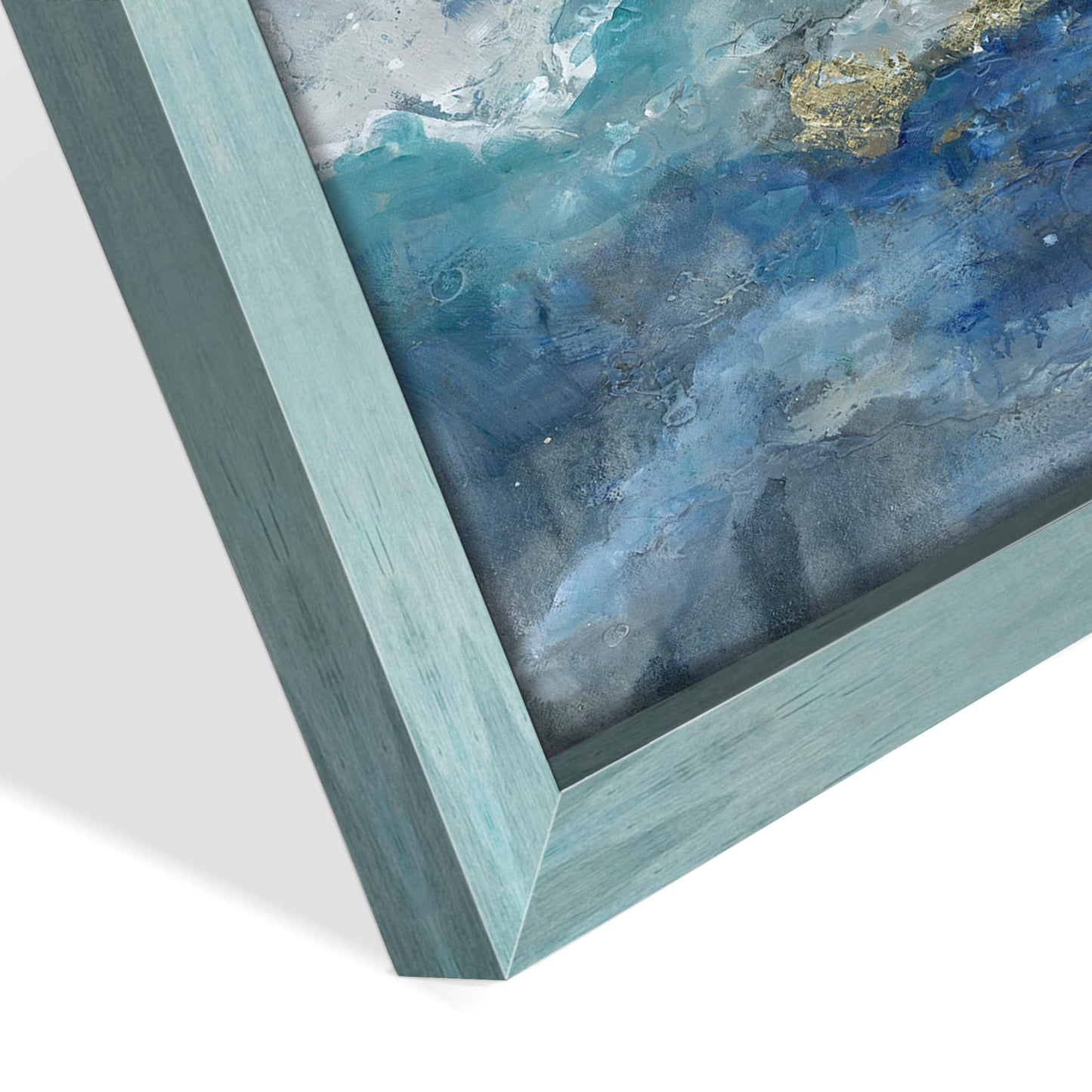 Abstract Wall Art Painting - Blue and Teal Ocean Theme with Gold Accents for Living Room Office Decor 24"x12"