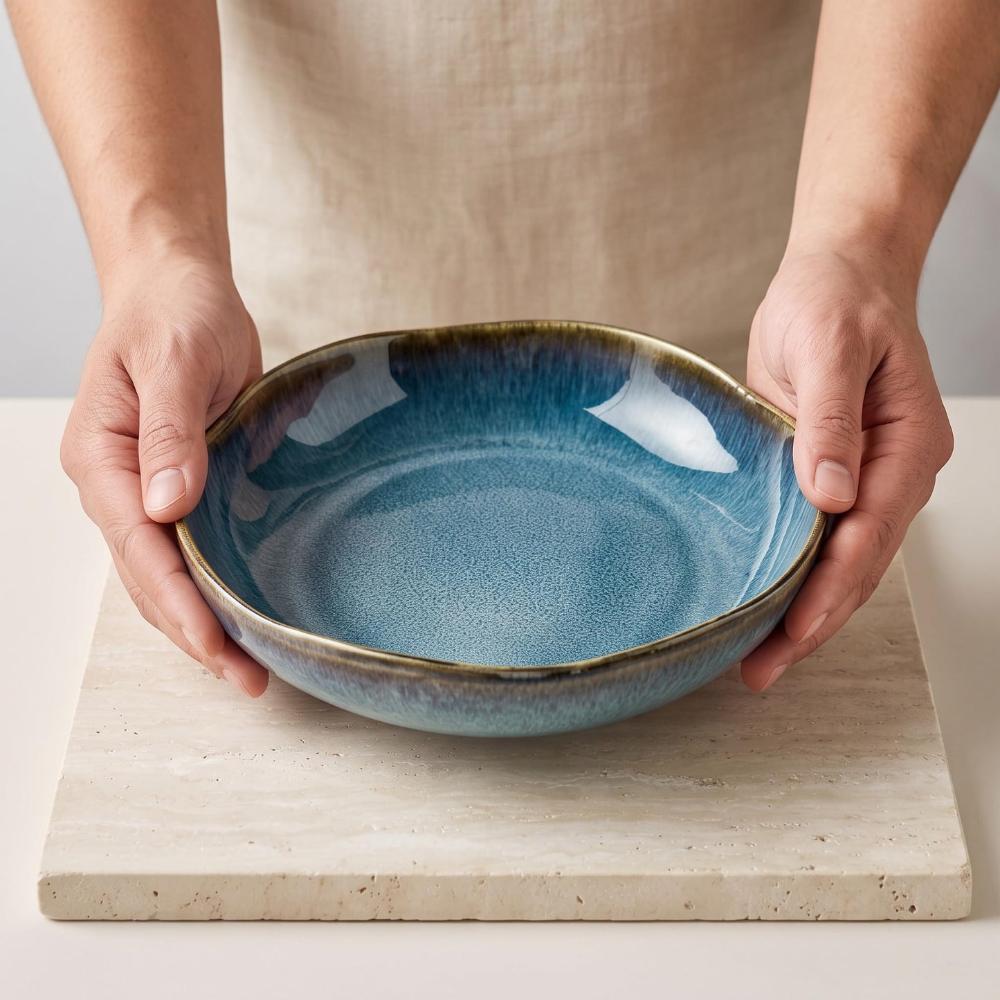 suruim Ceramic Decorative Bowl, Decorative Ceramic Bowl Tray with Reactive Glaze, Shallow Centerpiece Accent for Home Decor Table Shelf Mantel Entryway Display(Blue | M)