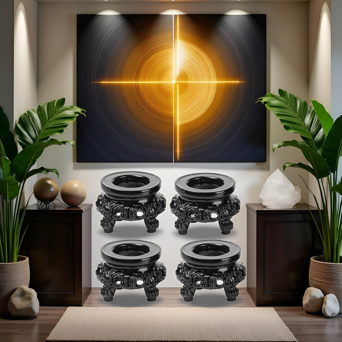 4Pcs Black Wooden Display Stand for Crystal Sphere Quartz Ball Holder Hollow Wood Stand Base for Crystal Ball Sphere Globe Stone Decoration Display Pedestals Display Stands Display Stands Home Decor