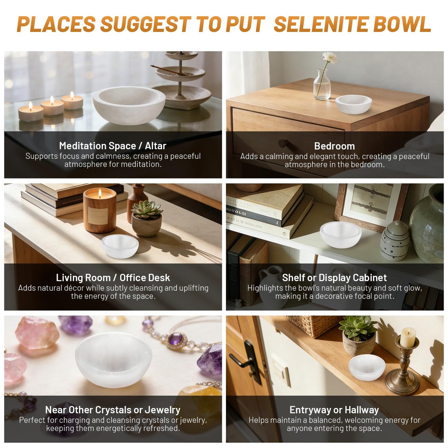 Orientrea 2.8″ - 3.2″ Selenite Crystal Bowl - Selenite Charging Bowl for Energy Cleansing, Charging, Meditation, Home Decor & Crystal Healing, Crystals and Healing Stones