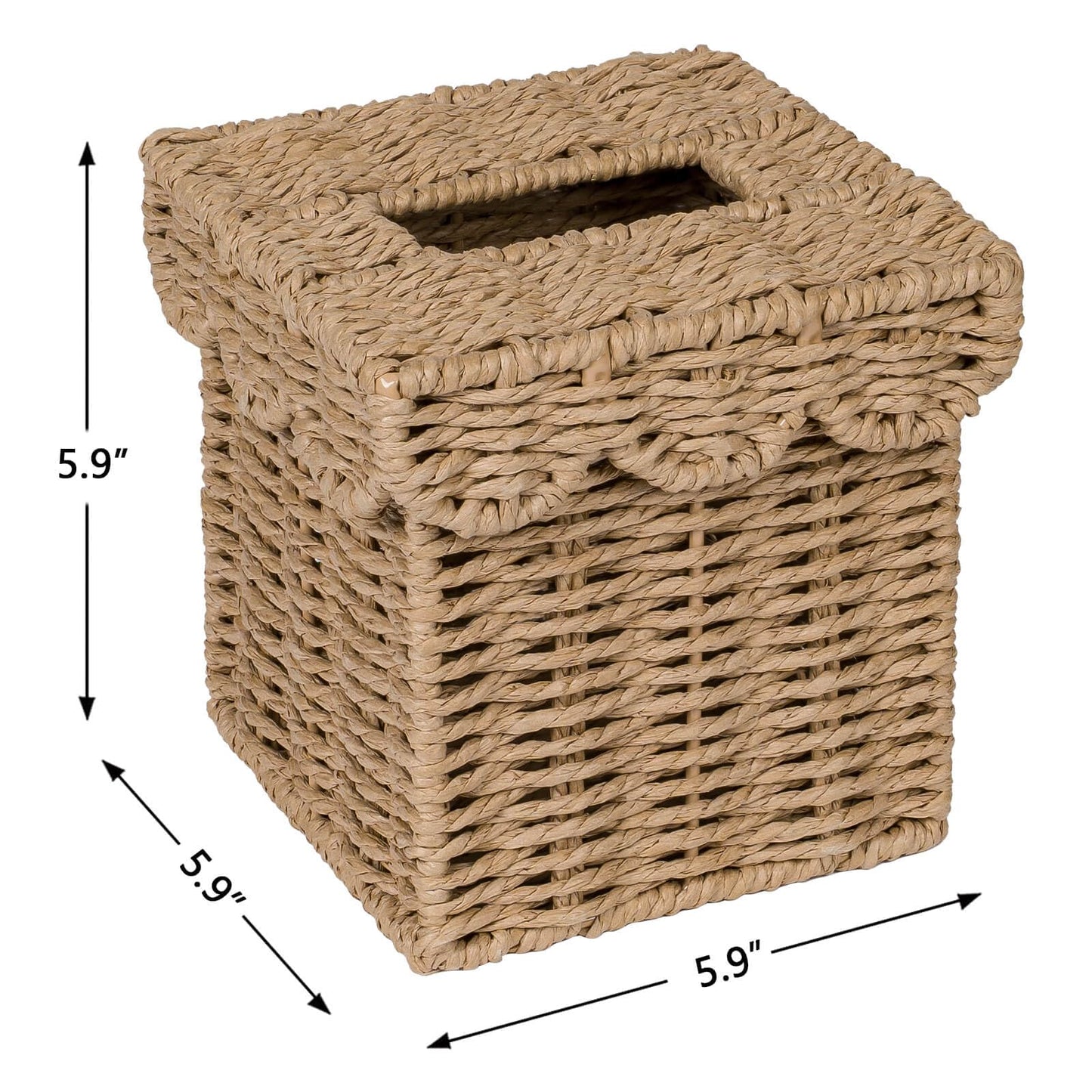 CubesLand Tissue Box Cover, Square Wicker Tissue Box Holder Facial Tissues Boxes w/Scalloped Lid for Bathroom Decor, Living Room Table Decor, Rustic Farmhouse Boho Home Decor, Handwoven, Neutral