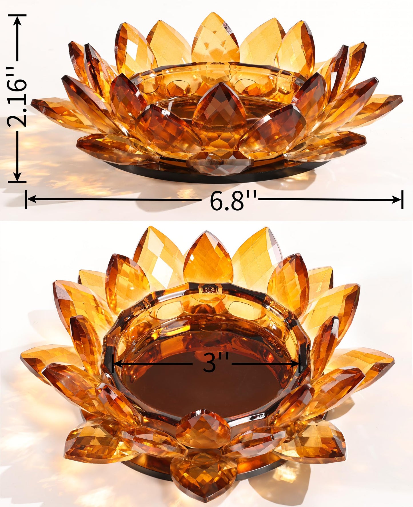 Crystal Lotus Candle Dish – Amber Decorative Tray for Candles & Diffusers