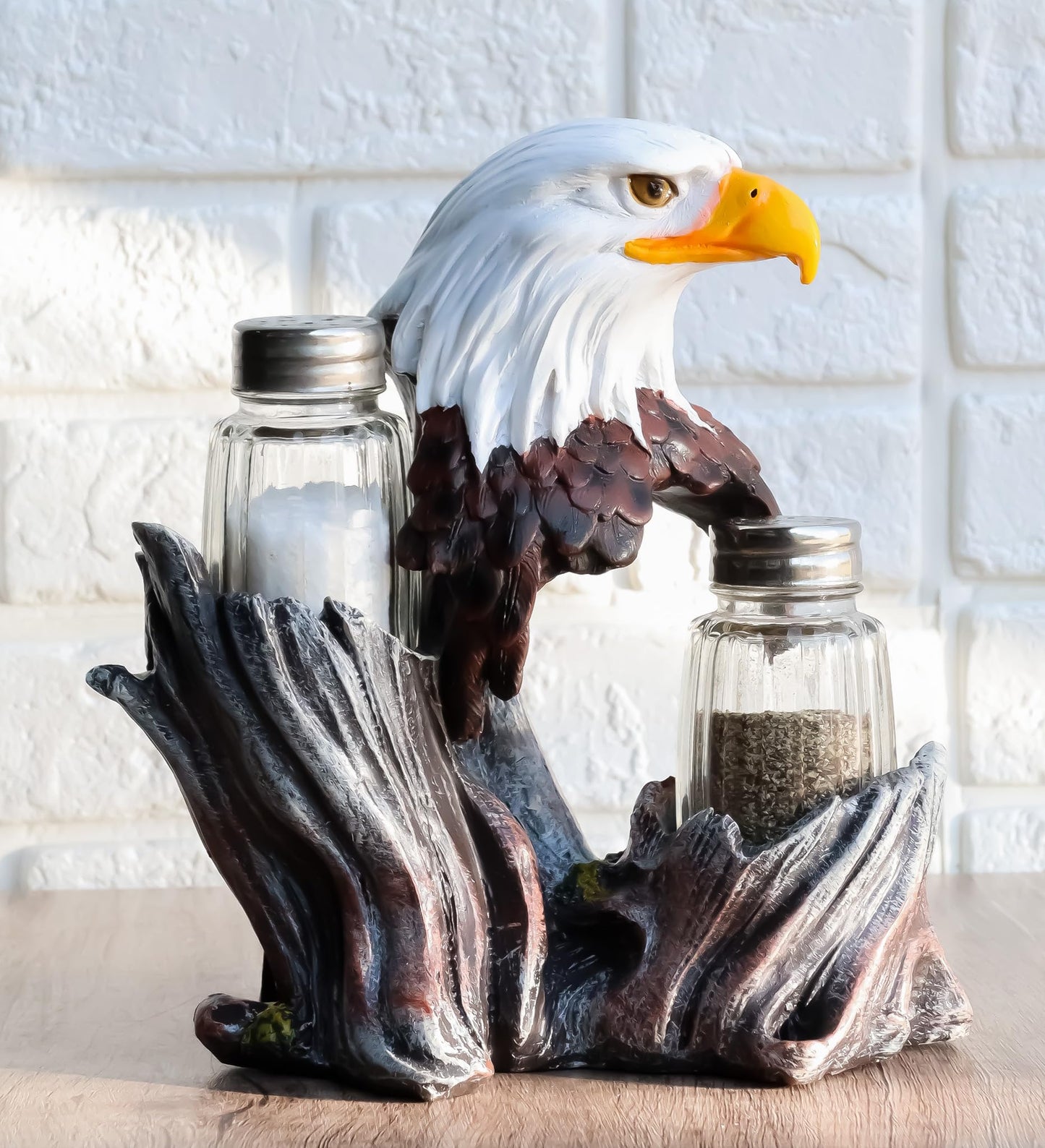 Ebros Gift Patriotic American Bald Eagle Glass Salt And Pepper Shakers Holder Figurine Decor 7"H Eagles Birds Of Prey King Of The Skies Wings Of Glory Kitchen Dining Bar Accent