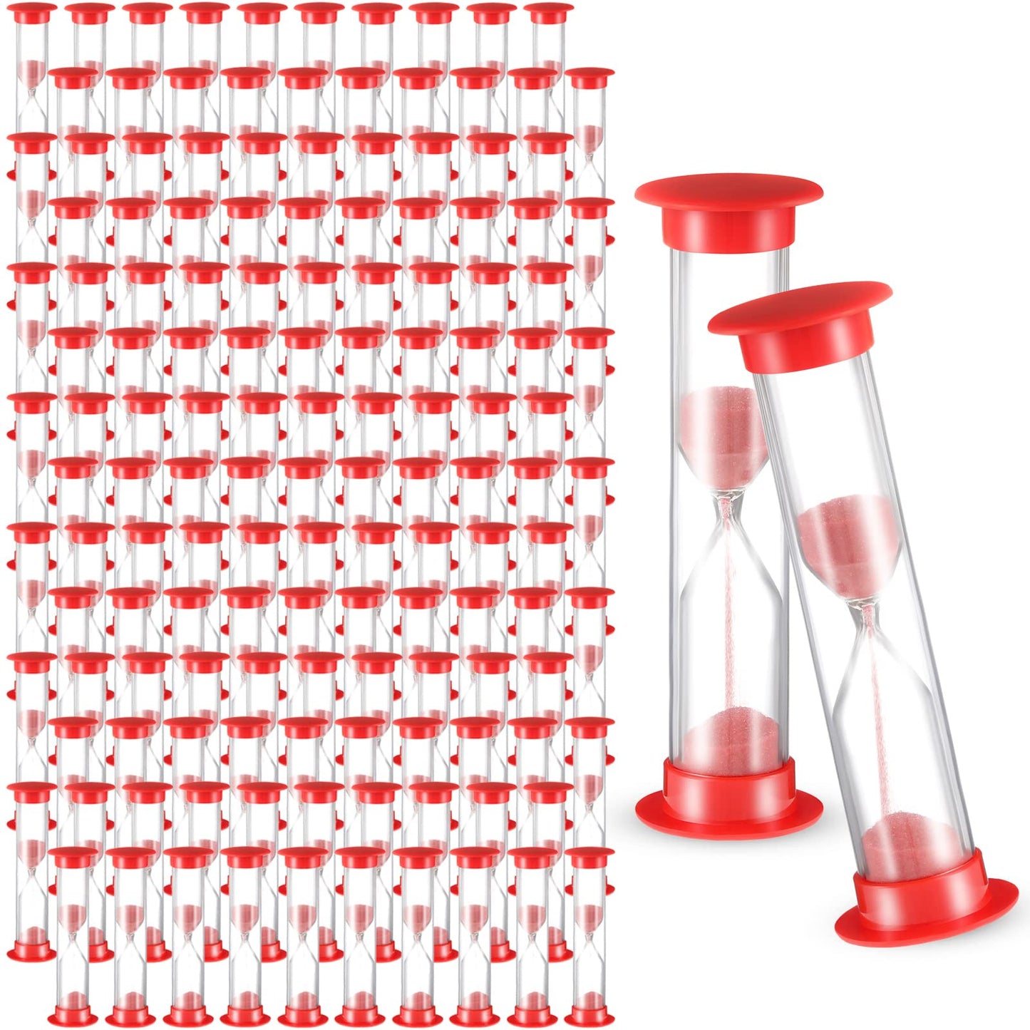 200 Pcs 1 Minute Sand Timer in Bulk Acrylic Covered Hourglass Timer Red Sand Clock for Kitchen Home Supplies, 3.35 x 0.98 x 0.98 Inches