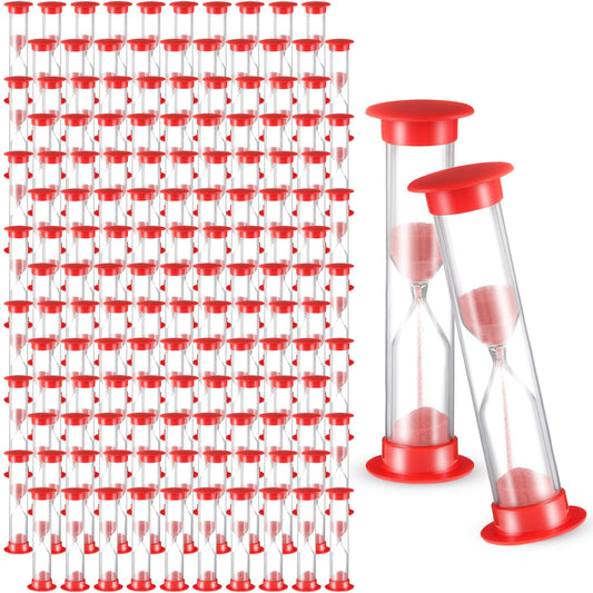 200 Pcs 1 Minute Sand Timer in Bulk Acrylic Covered Hourglass Timer Red Sand Clock for Kitchen Home Supplies, 3.35 x 0.98 x 0.98 Inches