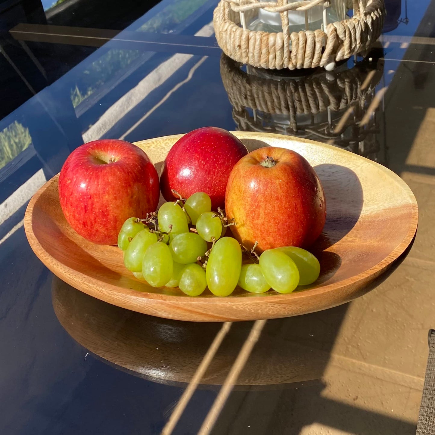 WRIGHTMART Acacia Wood Oval Bowl, Handmade, Rustic Server for Foods, Salads, Fruits, Bread - Dining Table & Kitchen Counter Décor - Entryway Key & Coin Catch-All Tray, 10.75" x 7" x 1.75"