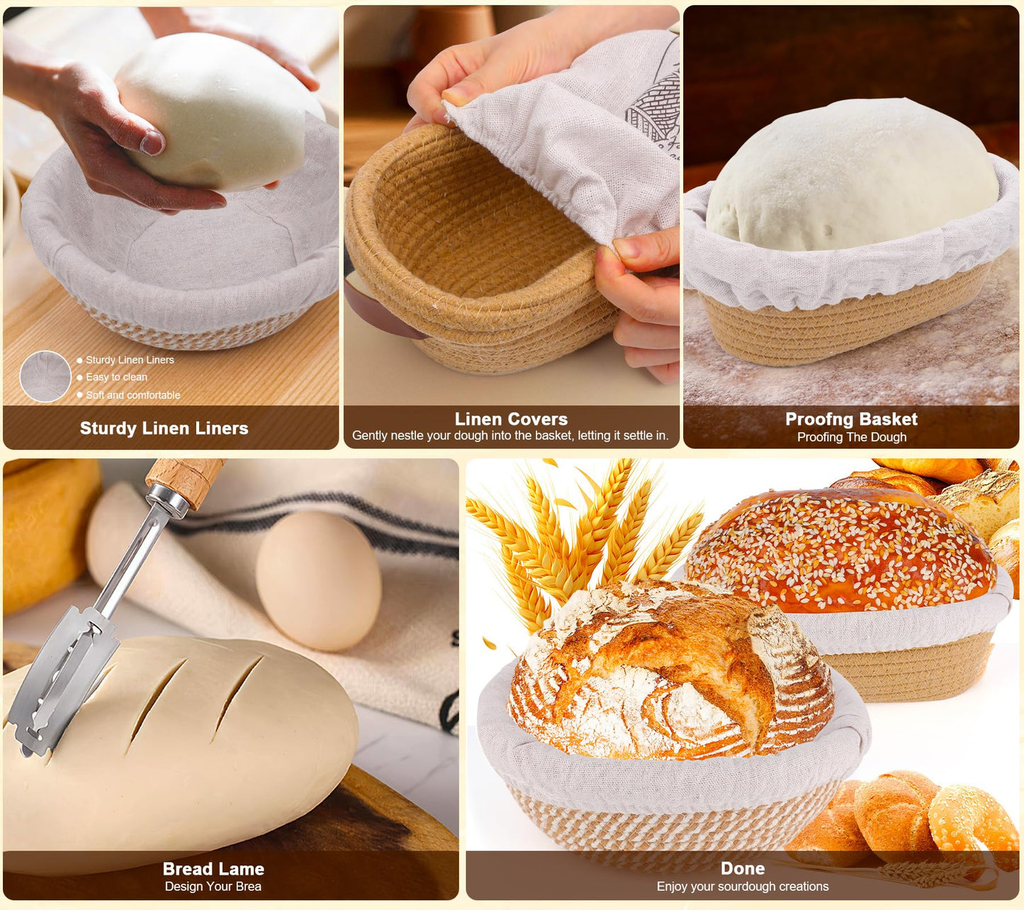 Sourdough Starter Kit, Bread Baking Supplies with Round & Oval Banneton Proofing Basket, Bread Sling, Starter Jar, Dough Whisk, Scrapers, Stencils & Storage Bag, Bread Making Tools Gift for Bakers