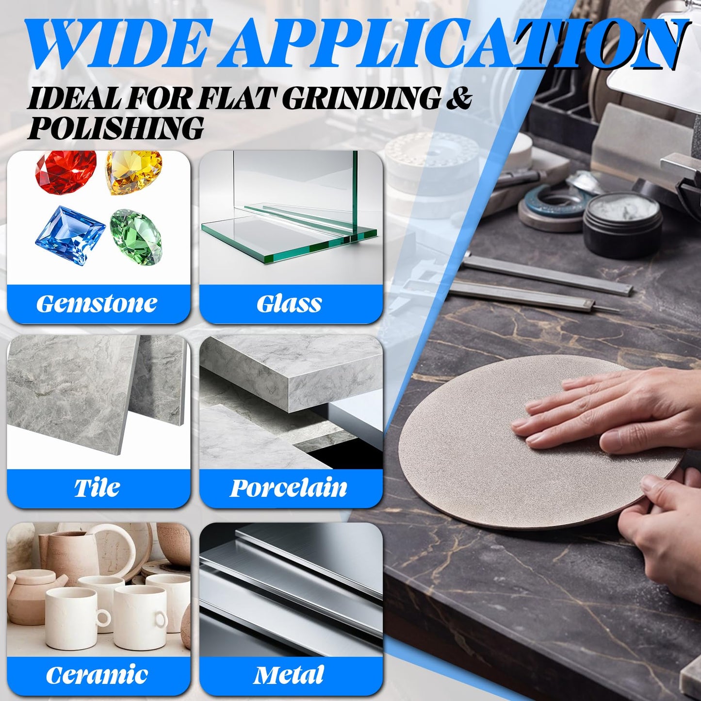 Lanties 3 Pcs Diamond Sanding Grinding Disc, 8''(200mm) Grit 60/120/240 No Center Hole Flat Lap Disk Polishing Discs Abrasive Wheel Electroplated Sanding Disc for Gemstone Glass Tile Porcelain Metal