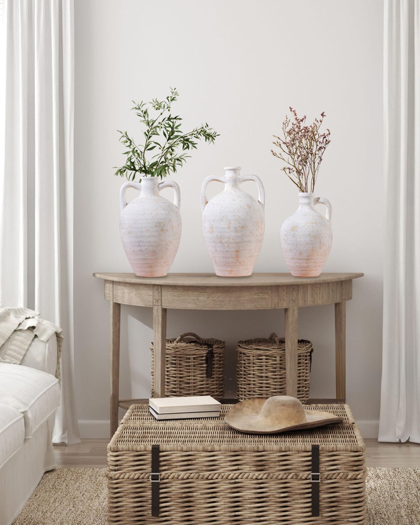 UPWOIGH 9.8in Ceramic Flower Vase with Handles