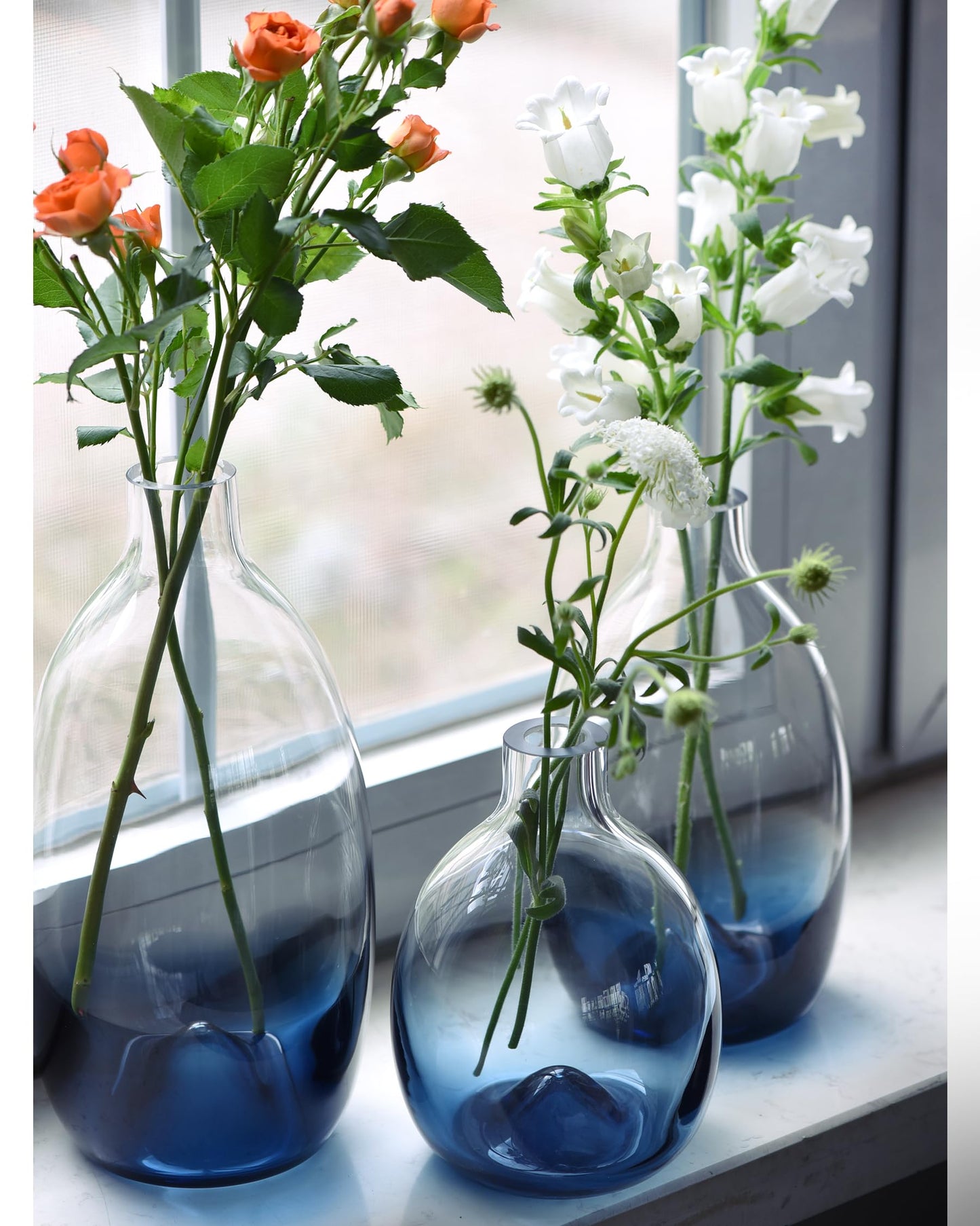 CONVIVA Glass Vase Set Modern Blue Glass Flower vases Decorative Large Home Decor Living Room Dinning Table,Wedding Party Event Tall Tabletop Set of 3