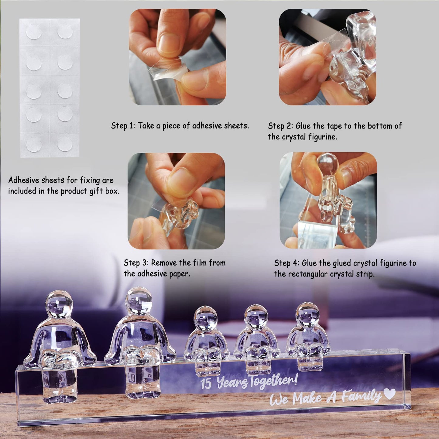 Ornalrist Crystal 15th Wedding Gifts on Anniversary for Her Him, 15 Years Together We Made A Family Glass Ornament for Wife Husband (1 Child)