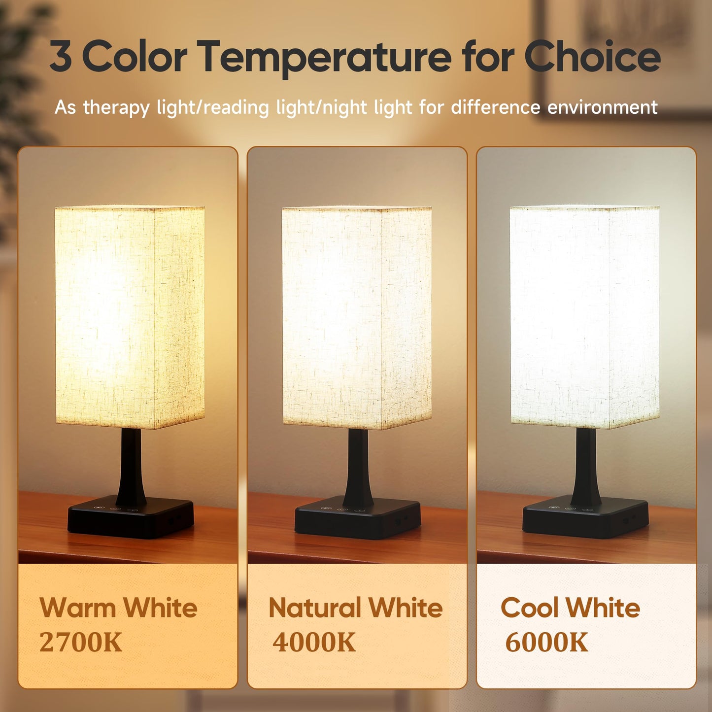 Light Therapy Lamp 10000 Lux Therapy Light with Remote and Touch Control, 3 Color Temperature, 5 Brightness Level Full Spectrum Light with USB C & A Ports Home/Office Use As Lift Mood, Black, 24W