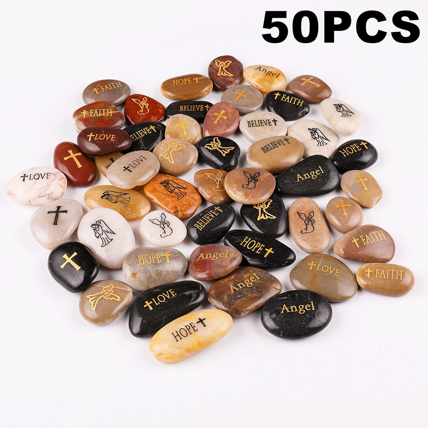 ROCKIMPACT 50PCS Angel Guardian Angel Stones Serenity Prayer Pebble Engraved Inspirational Motivational Healing Inspiring Rocks Encouragement Word Stones Wholesale Bulk, 2"-3" ea