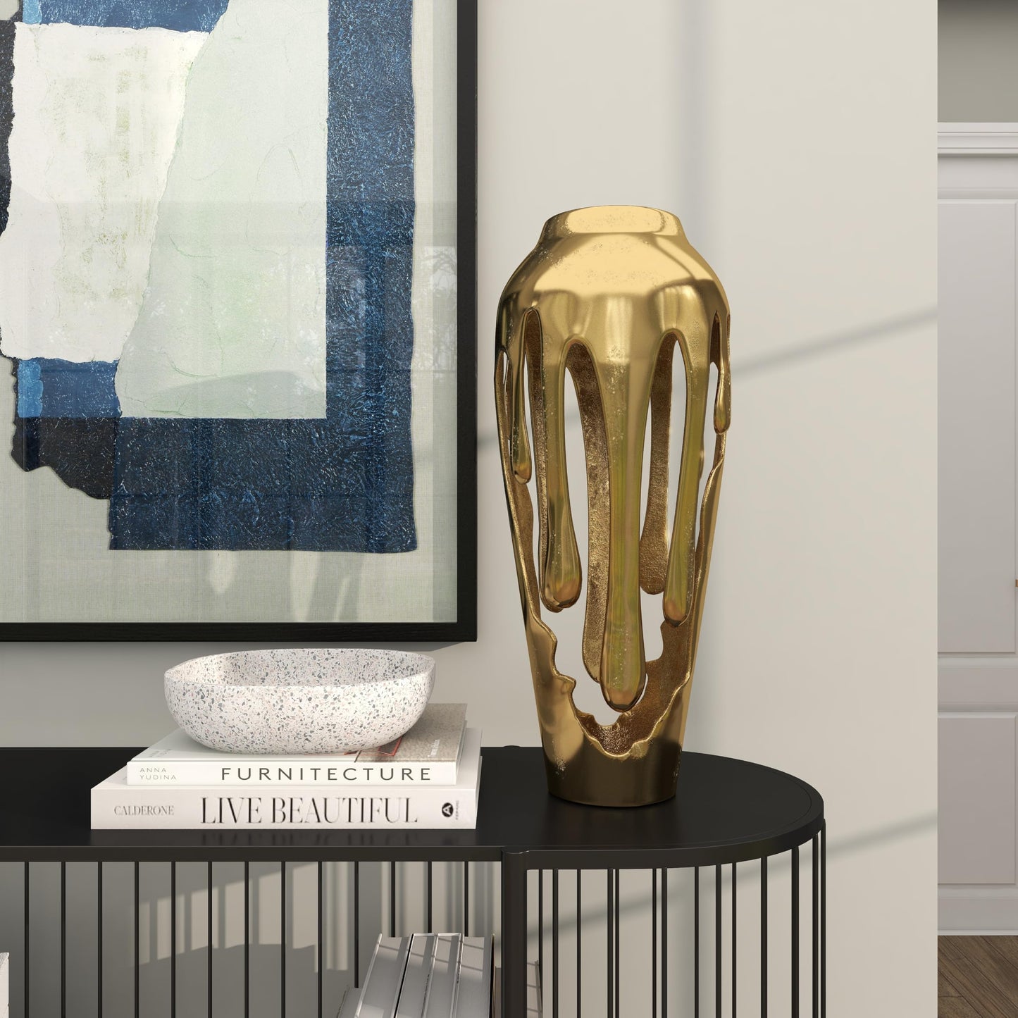 Deco 79 Aluminum Metal Abstract Vase, Vase 8" x 8" x 19", Gold