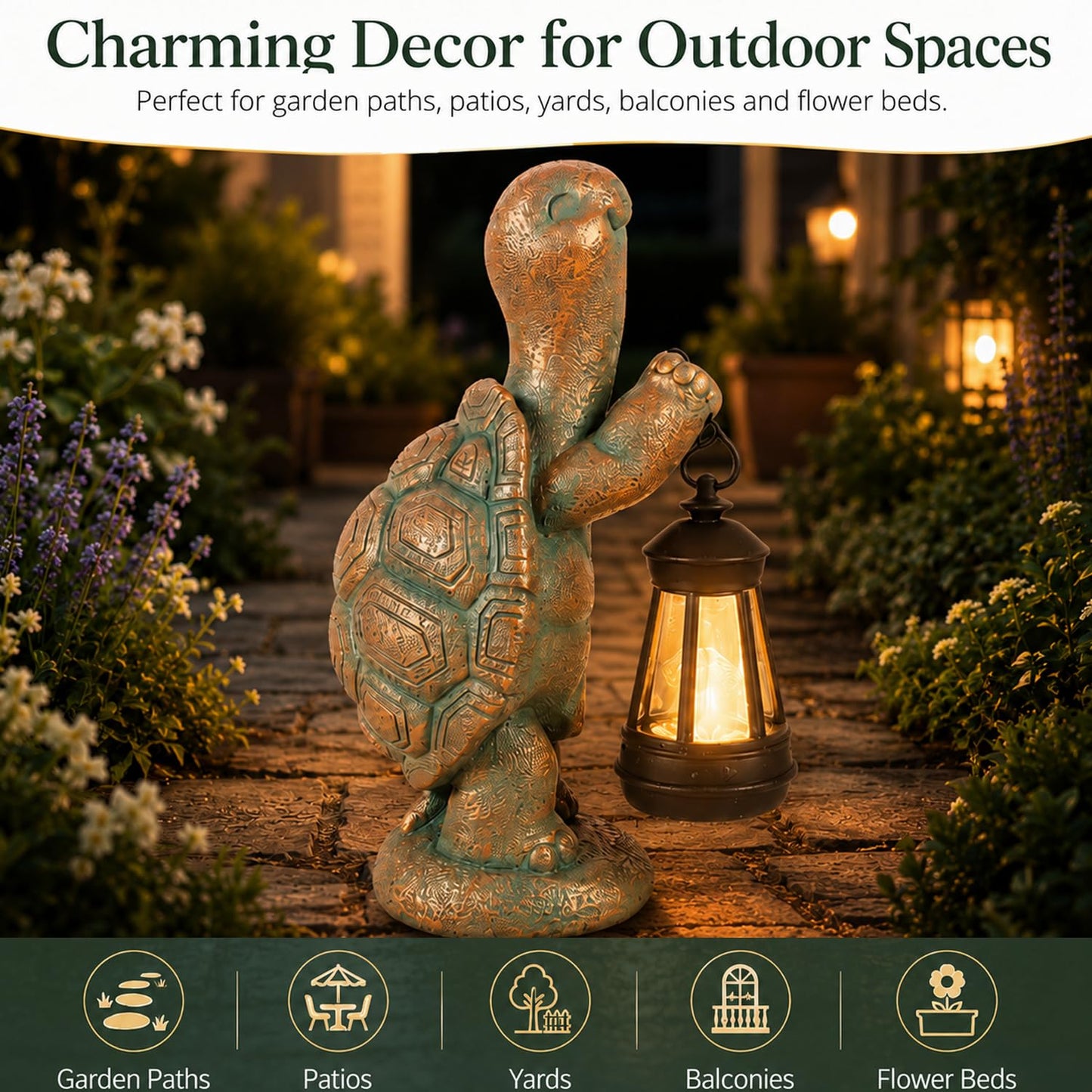 Roundot Turtle Solar Powered Outdoor Garden Statue, Resin Statue with Solar Light Lantern, Decorative Lawn, Yard Outdoor Turtle Decoration. Unique Home Decoration, Gifts for Women