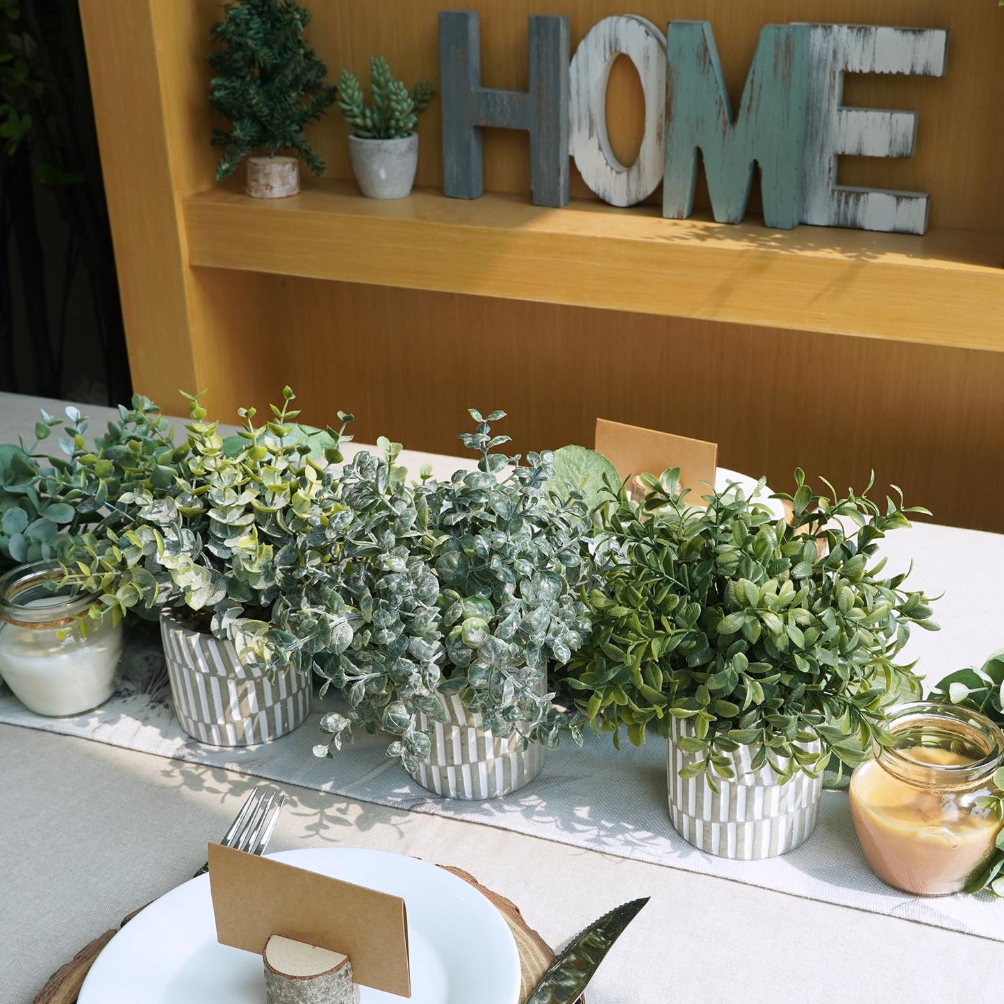 Winlyn 3 Pcs Artificial Eucalyptus Boxwood Plants in Grey Textured Cylinder Concrete Planter Pots Small Potted Plants Faux Greenery Decorations for Modern Farmhouse Home Office Bookshelf Tabletop