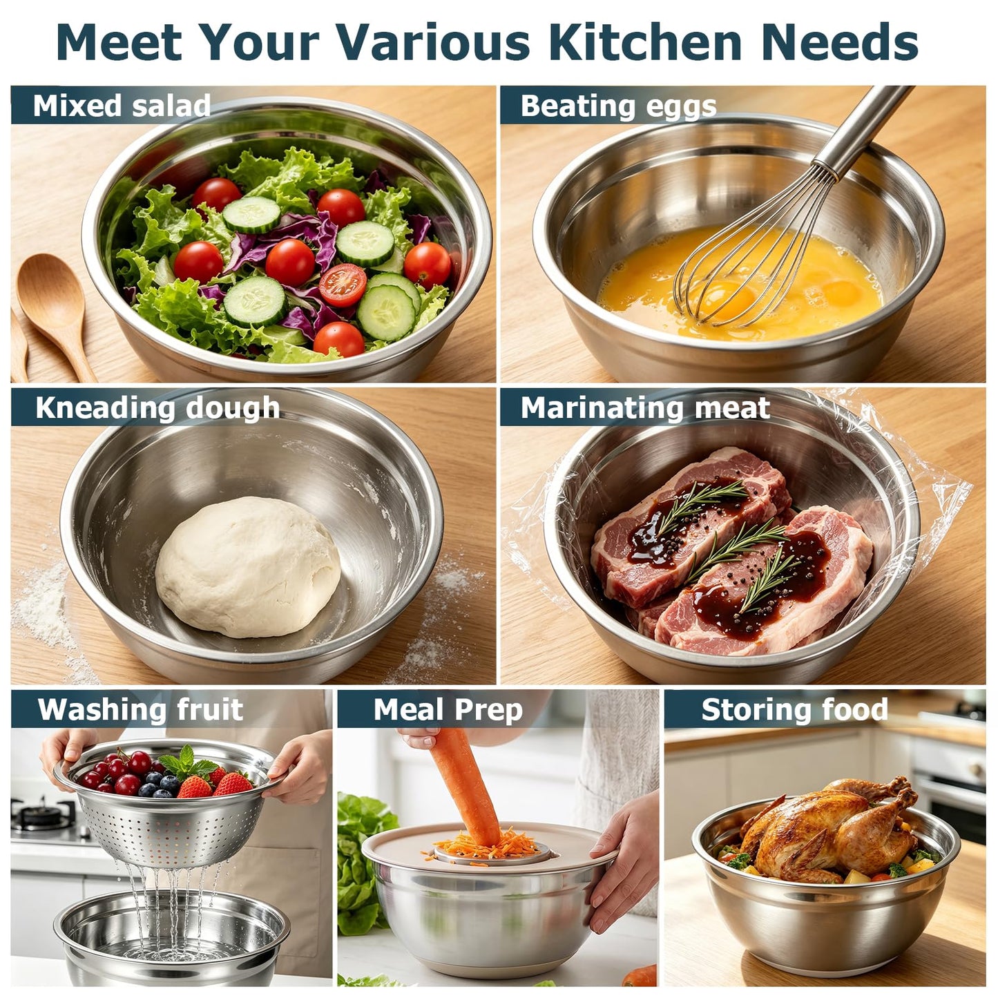 Stainless Steel Mixing Bowls with Airtight Lids Non-Slip Nesting Bowls Set