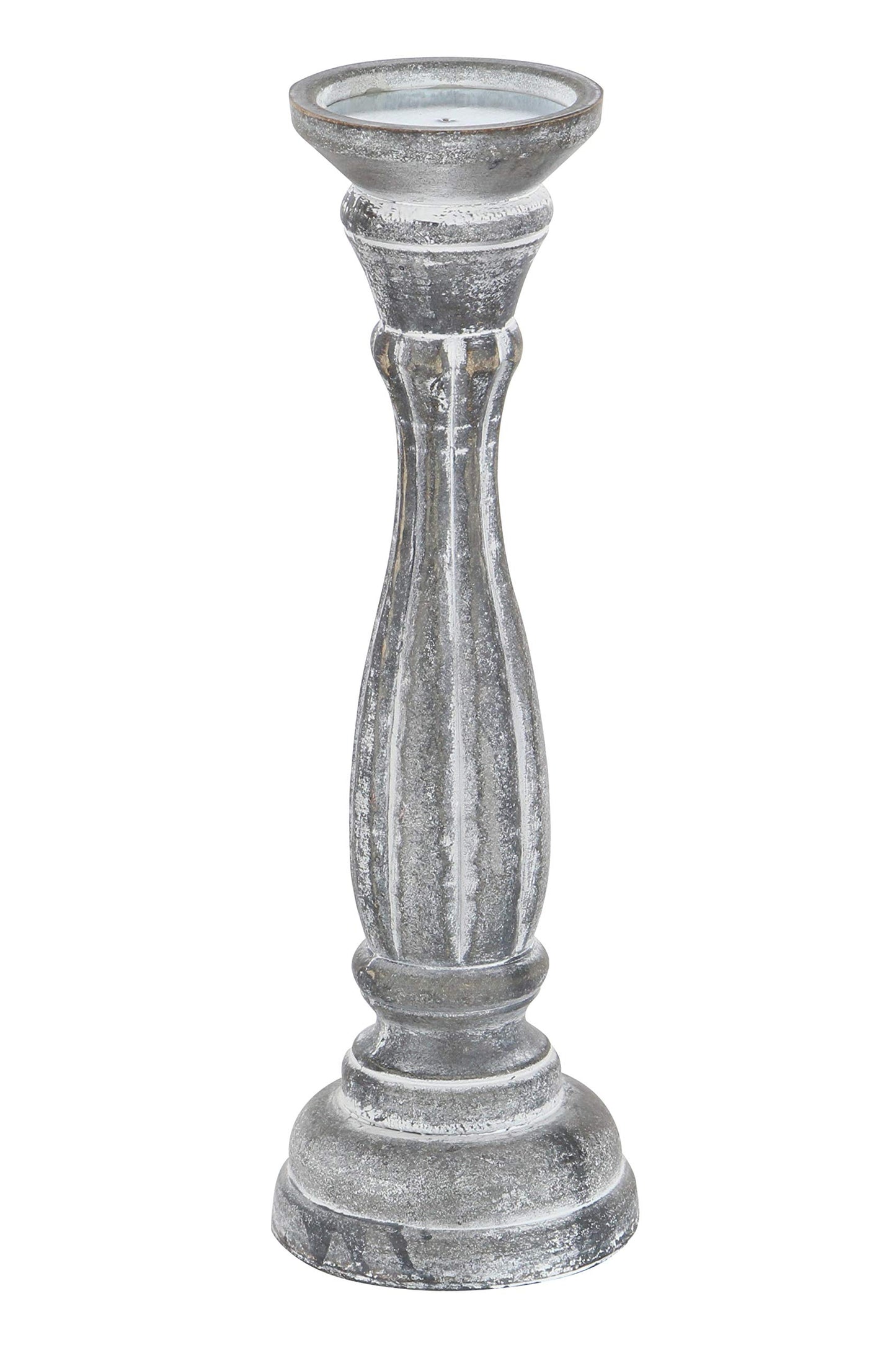 Deco 79 Wooden Decorative Candle Holder Distressed Turned Candle Stand, Set of 3 Candlestick Holder 15", 13", 11"H, Gray