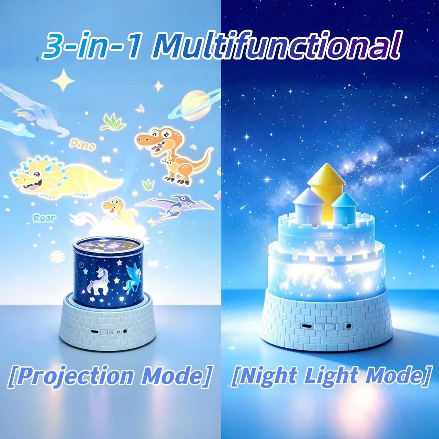 Projection Night Lights for Kids, 3-in-1 Carousel Star Nightlight for Bedroom, 23 Soothing Films with 12 Lullabies, Portable Rechargeable 1800mAh Rotating Night Light with Remote, Auto-Off Timer
