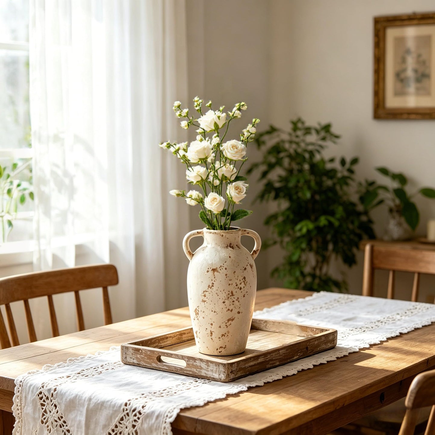 Terracotta Rustic Ceramic Vase with Handles, Washed Terra Cottar Decorative Pottery Flower Vase for Home Decor, Table, Living Room Decoration, Shelf Decor, Mantel, 9.5 Inch Vase