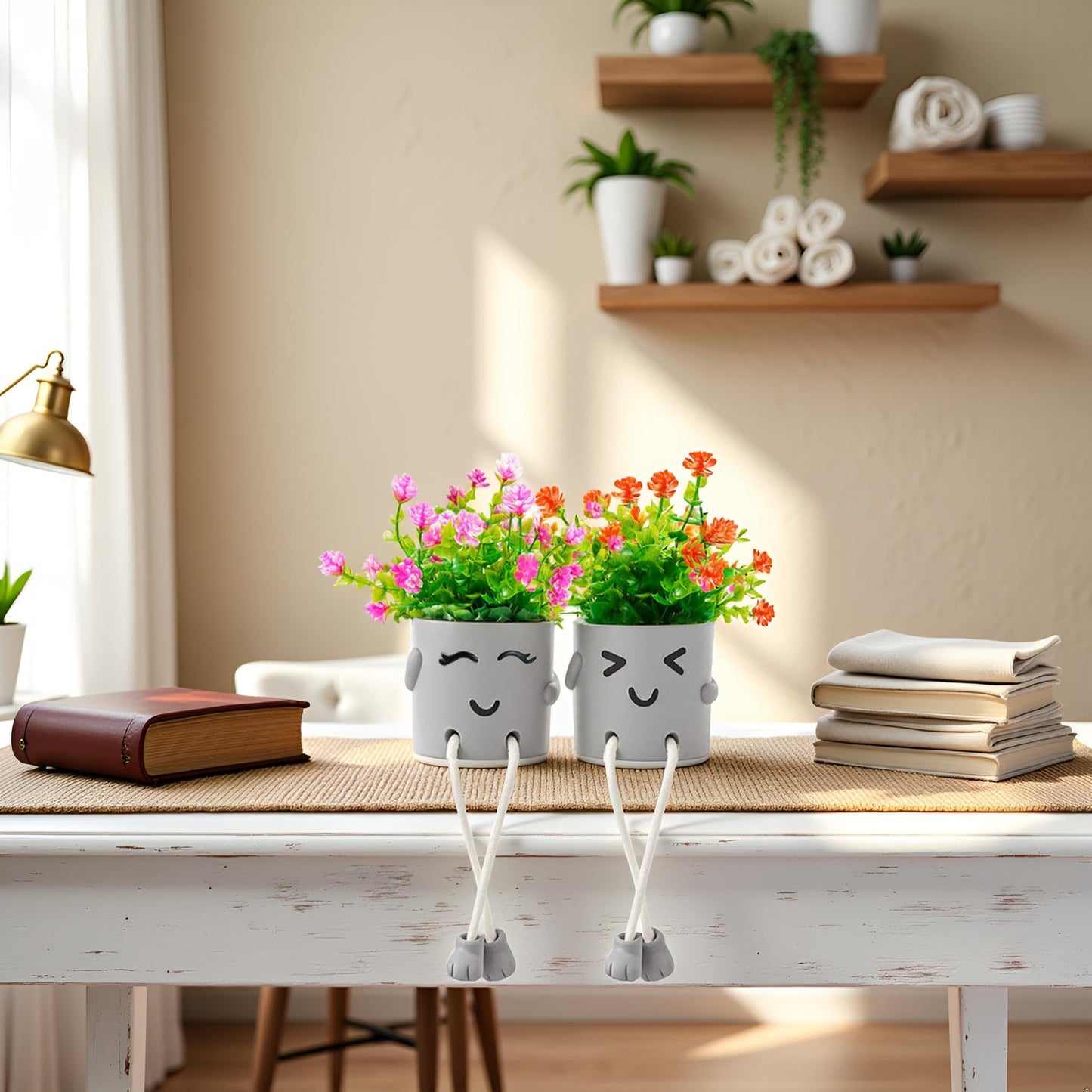 ASOPHEX 2 Packs Cute Fake Plants, Artificial Potted Plants for Table Desk Home Bedroom Bathroom Office Shelf Office Wall Room Farmhouse Decor Artificial Plants