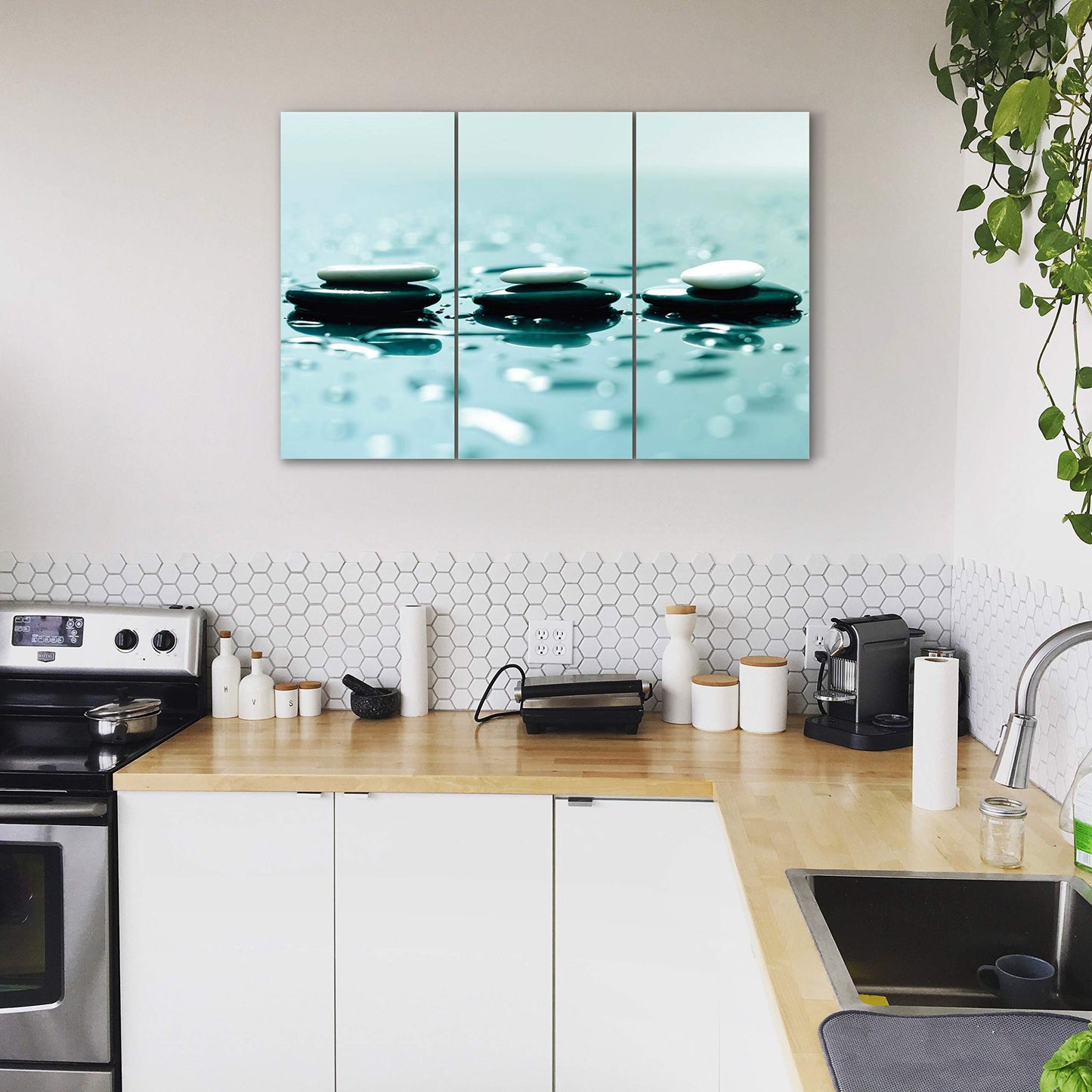 Lovely Home Essentials Zen Wall Art - 24x36 inch - Zen Wall Decor with Stones - 3 Panel Calming, Relaxing & Peaceful Canvas Print Artwork - Pictures for Spa, Therapy, Bathroom, Living Room & Office