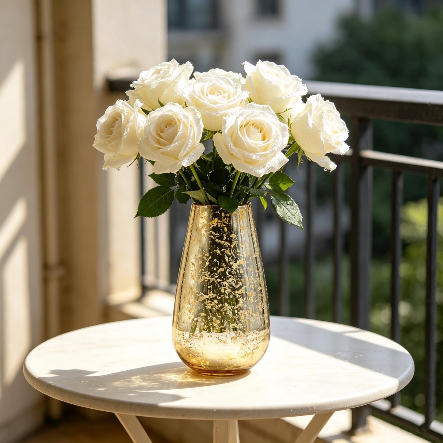 Hosley 8” Modern Mercury Gold Glass Vase, for Floral Arrangements, Weddings, Aromatherapy, Floating Candles, Pillar Candles, Spa, Home Decor, Gifts