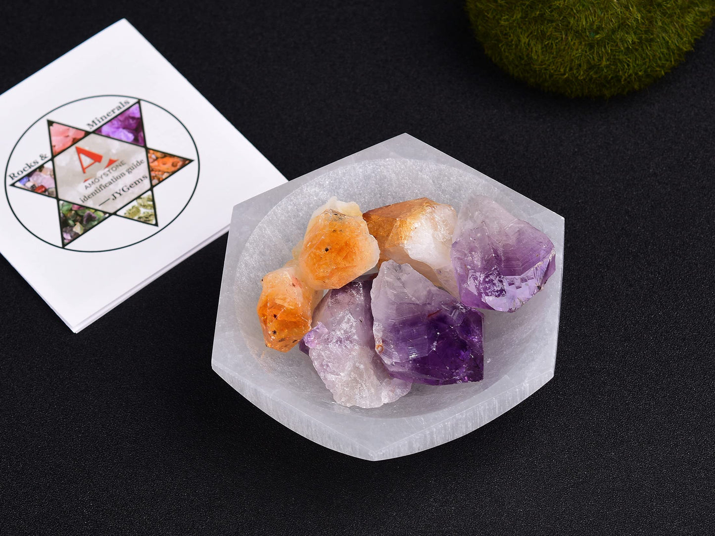 AMOYSTONE Natural Hexagon Selenite Bowl for Crystals 4'' Energy Cleansing Plate for Healing Meditation and Spiritual Home Decor