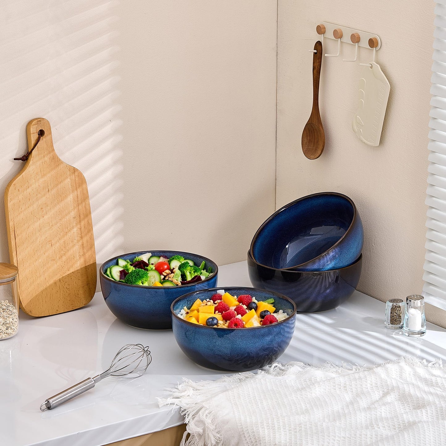 TAUFIKT 9 Inch Large Salad Bowls Set of 2, 83 Oz Porcelain Serving Bowl for Salad Soup Pasta Popcorn, Ceramic Decorative Bowls Fruit Bowl for Home Decor, Microwave,Oven,and Dishwasher Safe