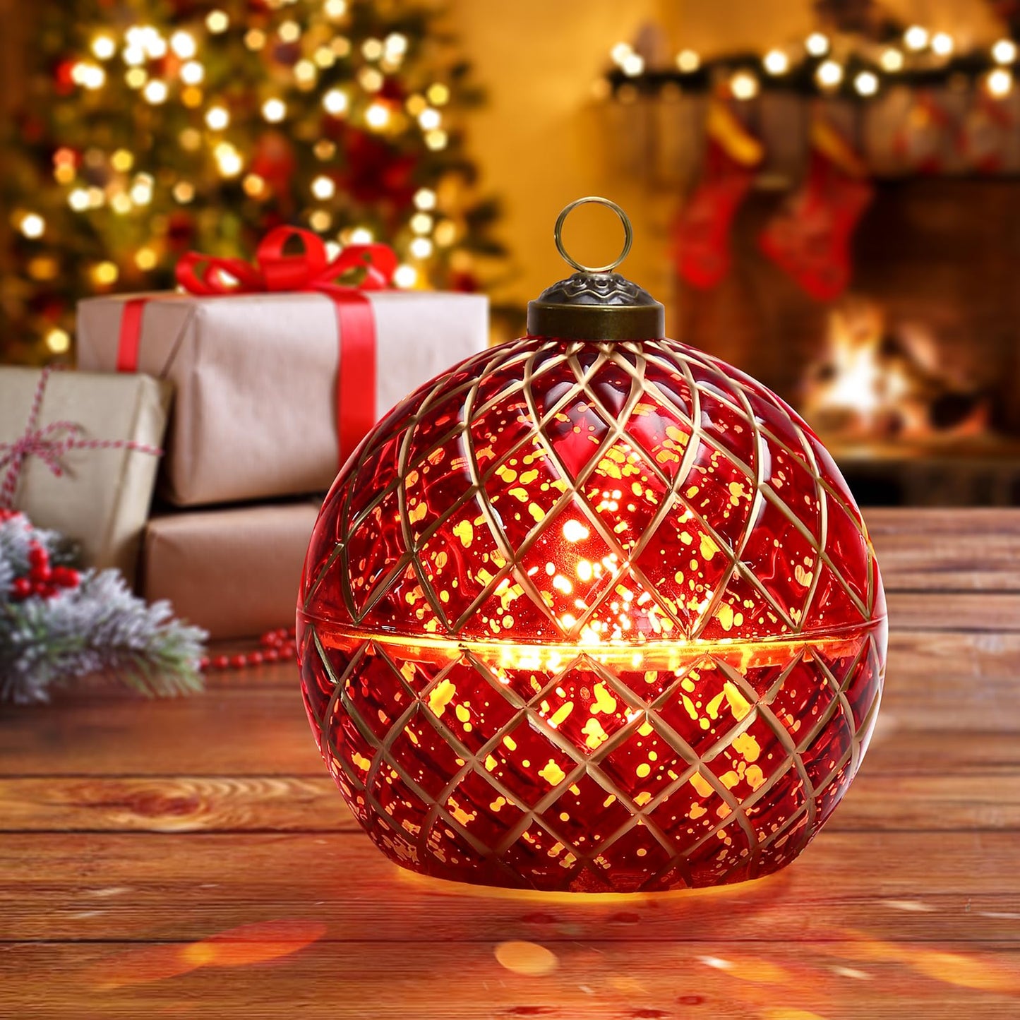 Birthday Glass Flameless LED Candles Wedding Decorative Light Birthday Gift for Her,Battery Operated Flickering Electric LED Ball Candles,Jar Candle for Home Party with Glass Cover Gifts for Wife(Red)