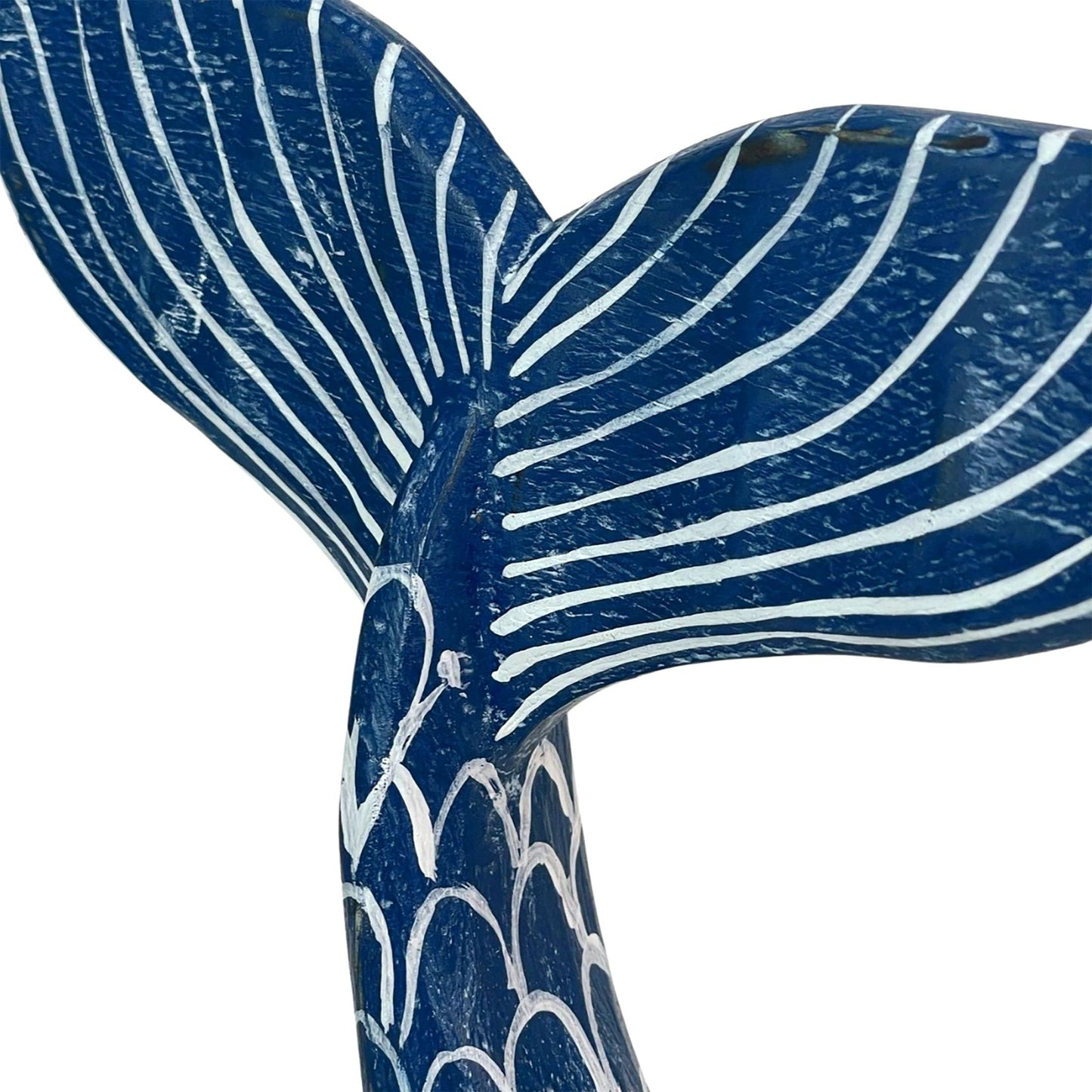 Hand-Carved Navy Blue Wood Mermaid Tail Sculpture – 13.75" Nautical Coastal Table Decor, Beach House Accent, Ocean-Inspired Artisan Art, Indoor Shelf Display Statue, Unique Gift for Ocean Lovers