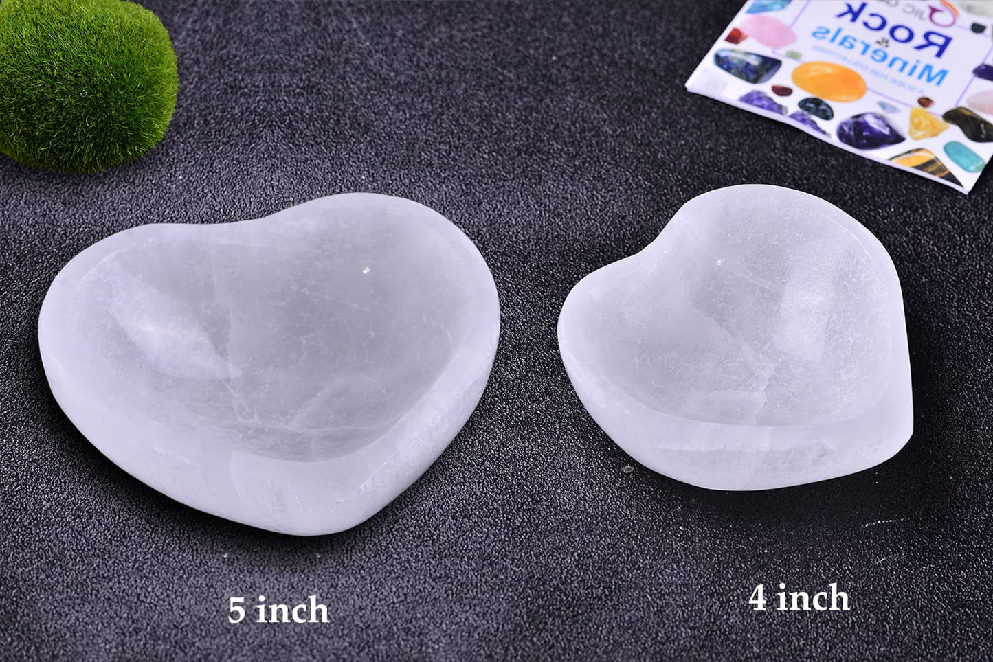 JIC Gem 5.5" Hand Carved Selenite Bowl Heart Shape Moroccan Selenite Crystals for Cleansing, Charging, Decoration or Gift