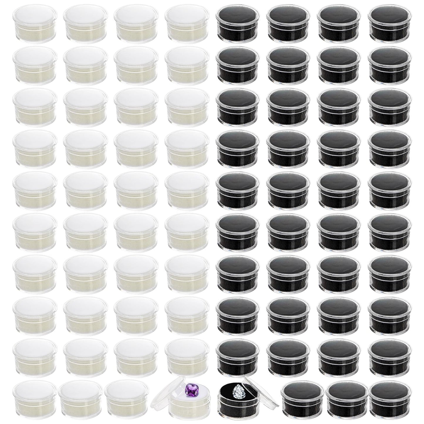 Tosnail 40 Pack Mini Round Gem Box, Diamond Jewelry Storage Container, Small Charm Display Case for Charm, Crystal, Gemstone, Loose Diamond