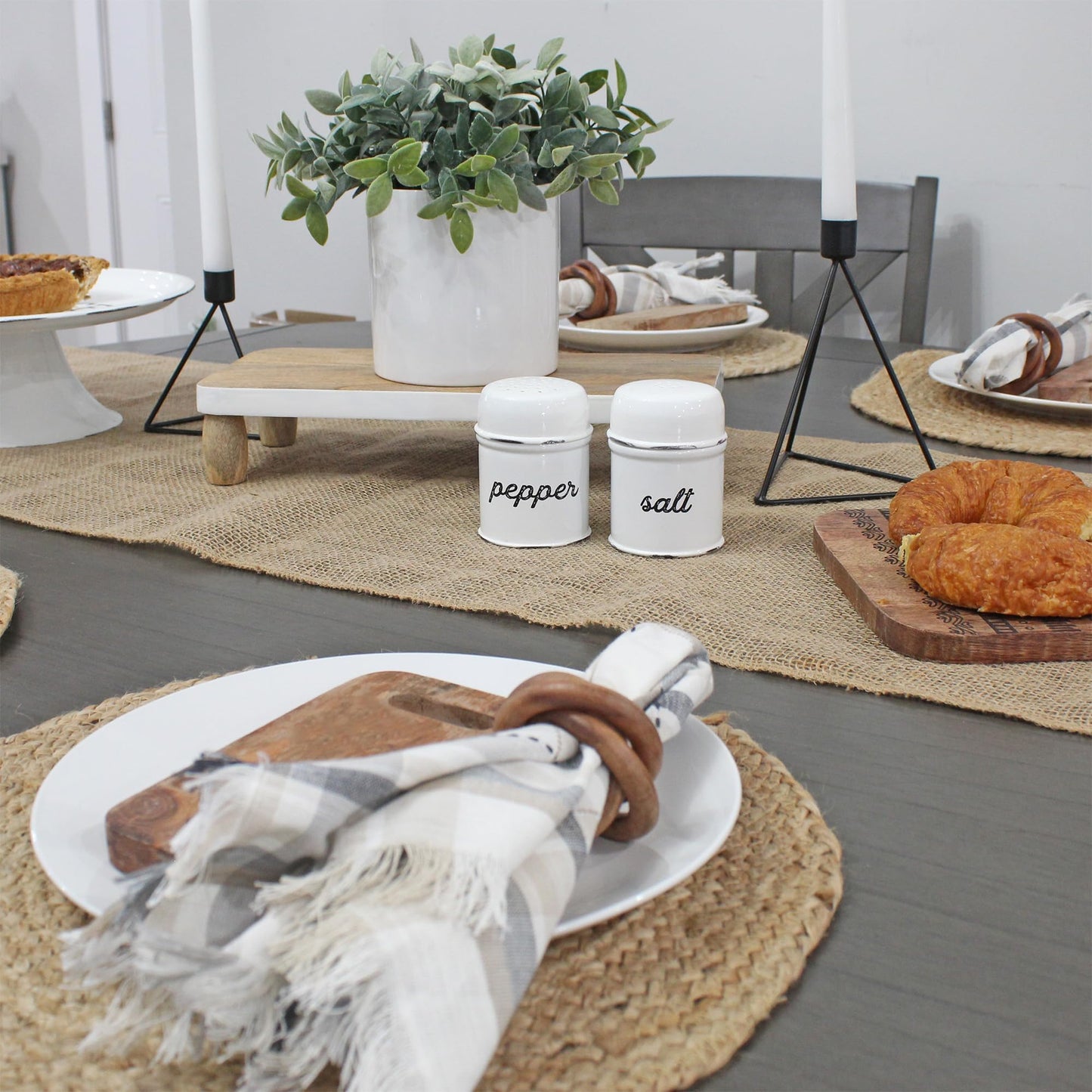 AuldHome Design Salt and Pepper Shaker Set (White); Rustic Enamelware Retro Vintage Style Shaker Set