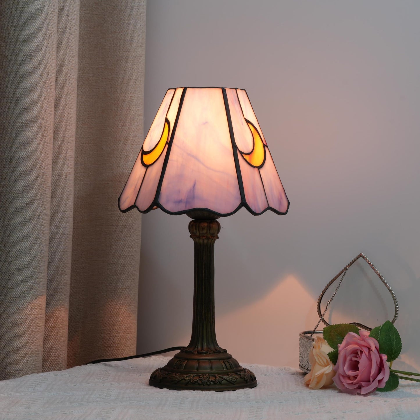 wecrejoni Tiffany Lamp Stained Glass lamp Small Bedside Table Lamps for Living Room Bedroom Dorm Kitchen Home Decor Festival Birthday Gift,Purple Moon