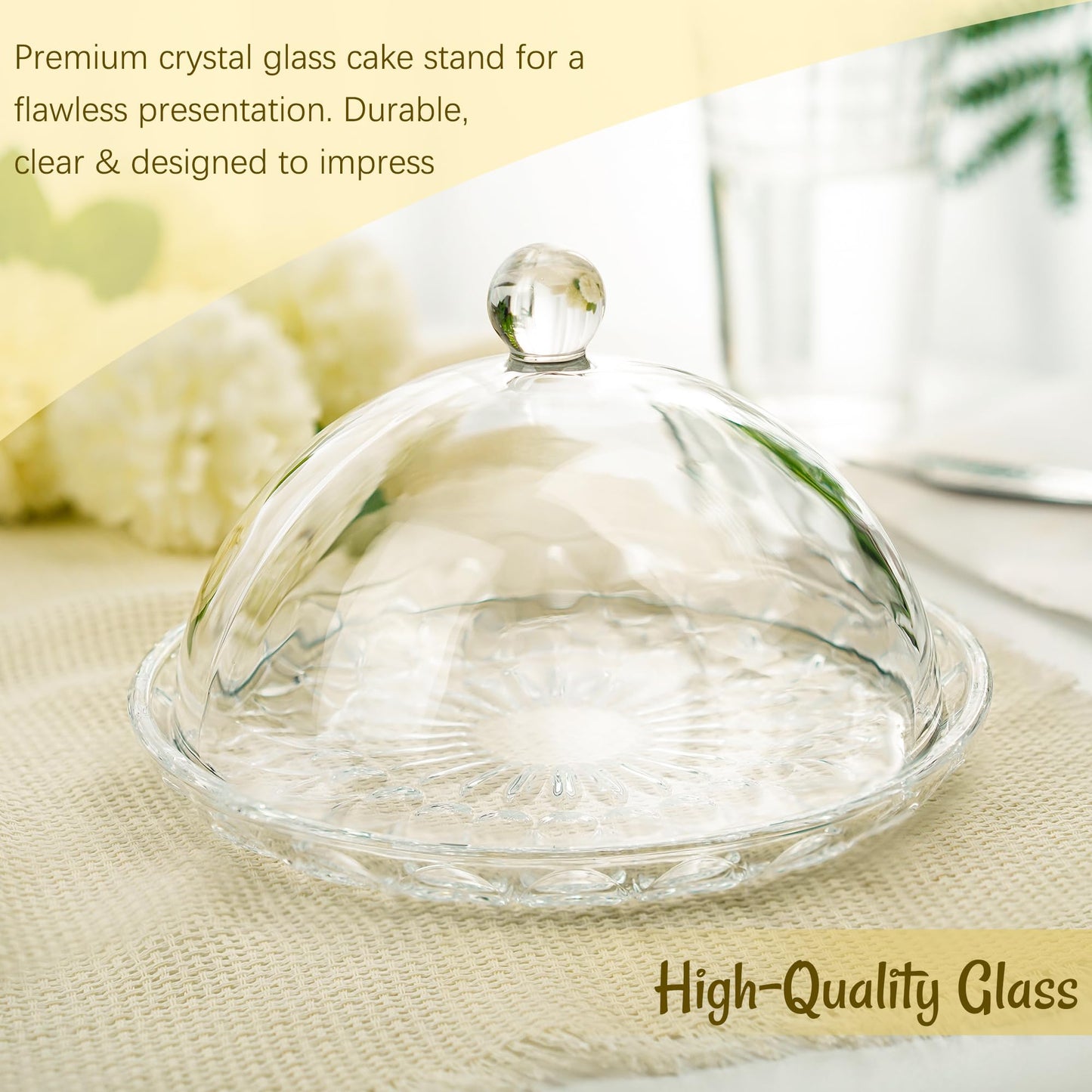 kanpura 7'' Clear Glass Cake Stand with Dome Lid Crystal Cake Holder Covered Versatile Glass Dome Dessert Plate for Christmas Party Table Centerpiece