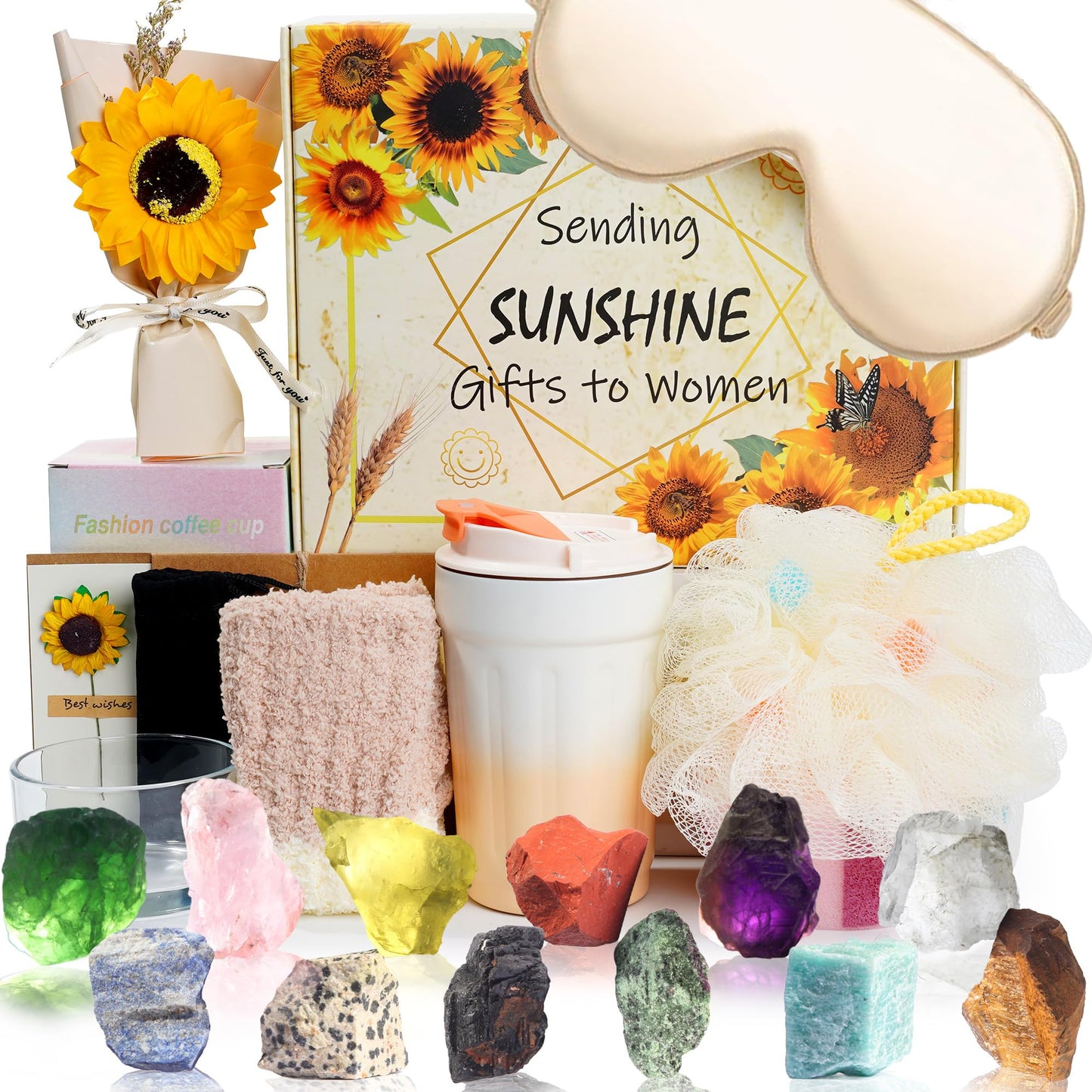 Alitifiy Mothers Day Gifts for Mom Wife Grandma Daughter Friends Sister, Crystals Healing Stone Birthday Gift Set for Women, Sending Sunshine Sunflower Thinking of You Sympathy Care Gifts