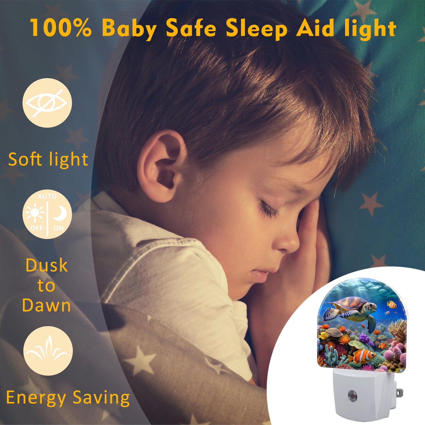 sndheke Sea Turtle in Coral Reefs Night Light, Underwater World Marine Fish Corals Dusk to Dawn Night Light Plug in,0.5w Energy Saving Sleep Friendly NightLight for Kids Boys Girls Home Decor