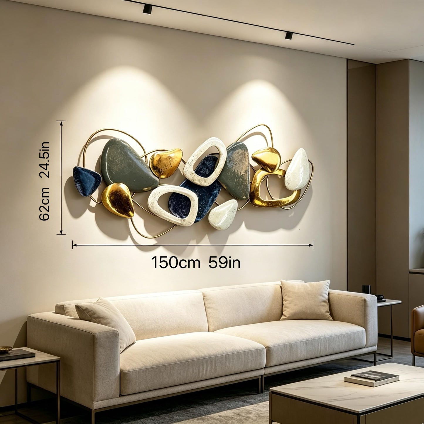 Roivikis Large Metal Wall Art Decor, 3D Abstract Stone-inspired Handcrafted Modern Wall Sculptures for Living Room, Bedroom, Entryway 59" x 24"